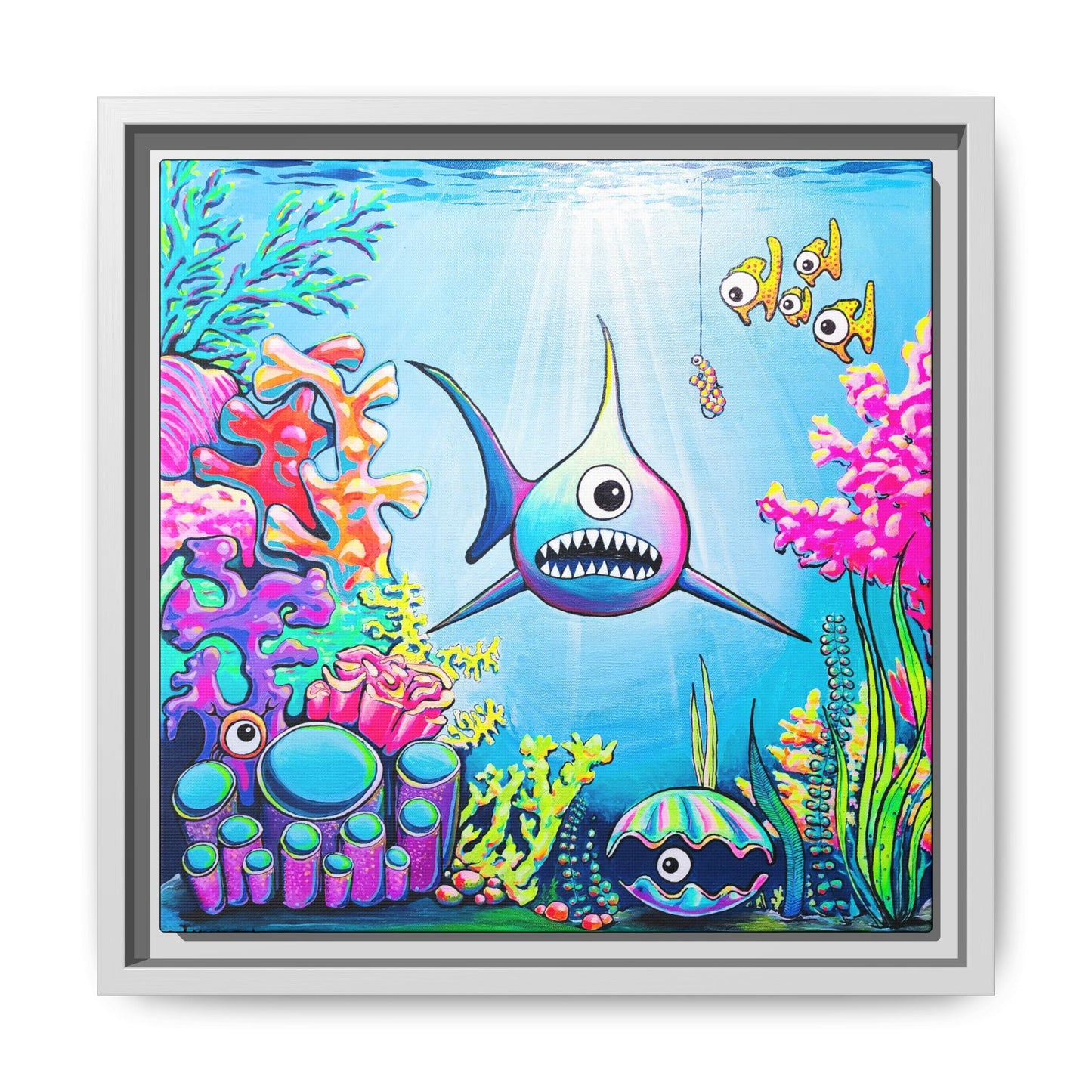 Framed Cyclops Shark Canvas Print