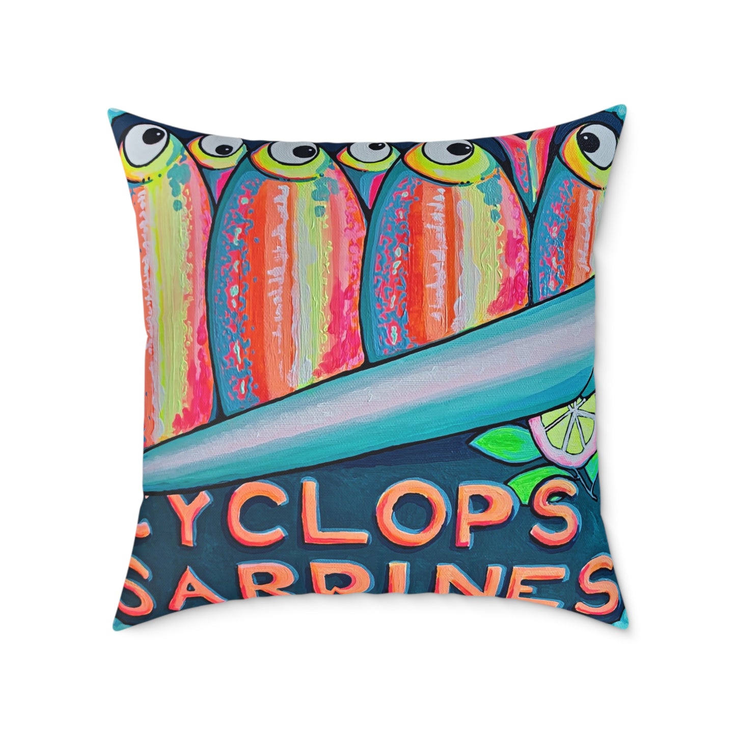 Neon Sardines Art Canvas Decorative Pillow