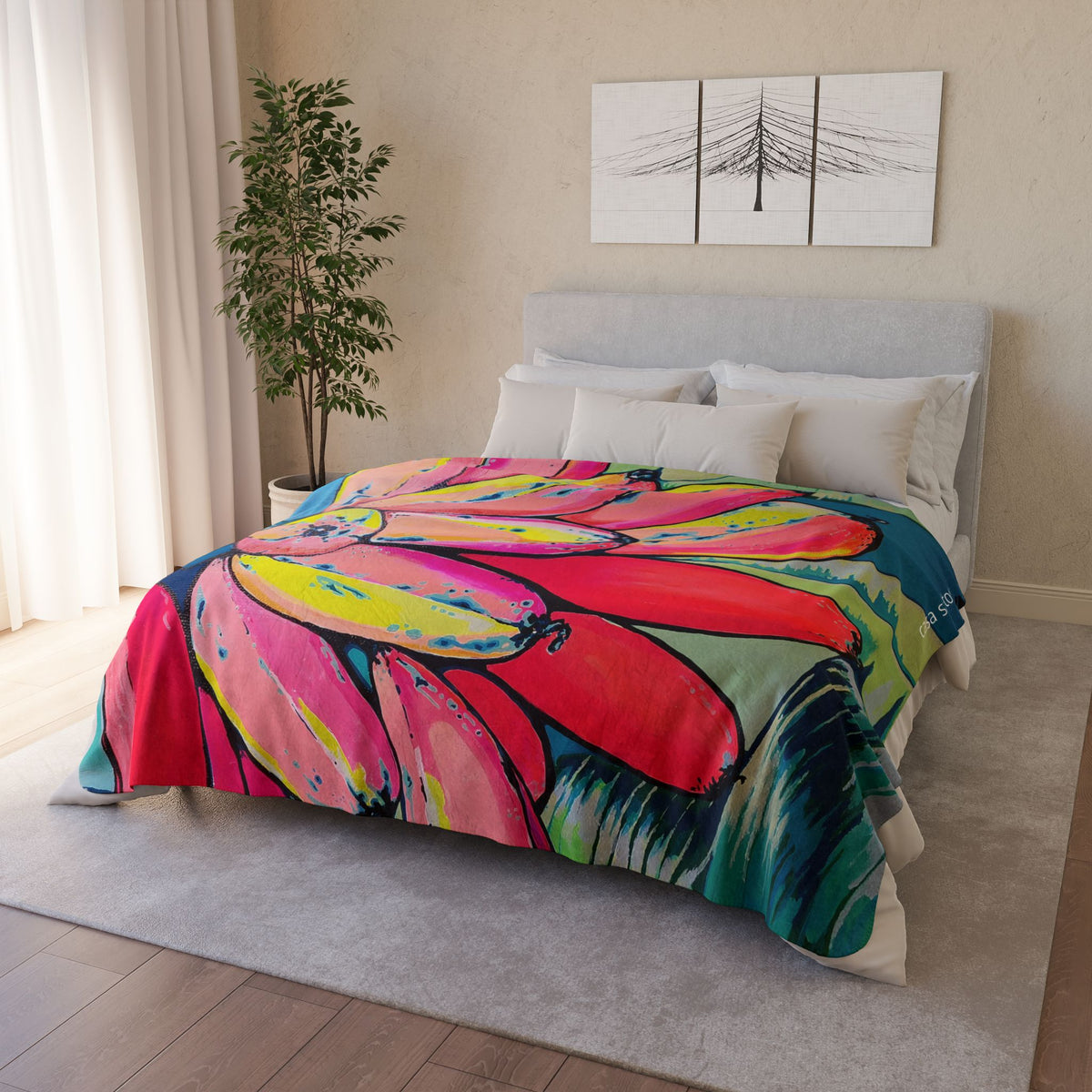 Neon Primitivo Bananas Fleece Sherpa Blanket