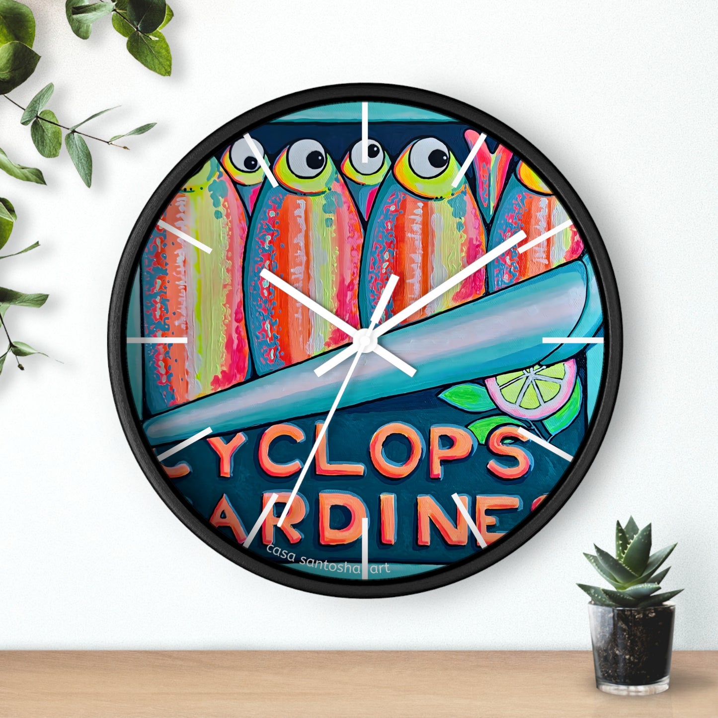 Neon Sardines Pop Art Wall Clock