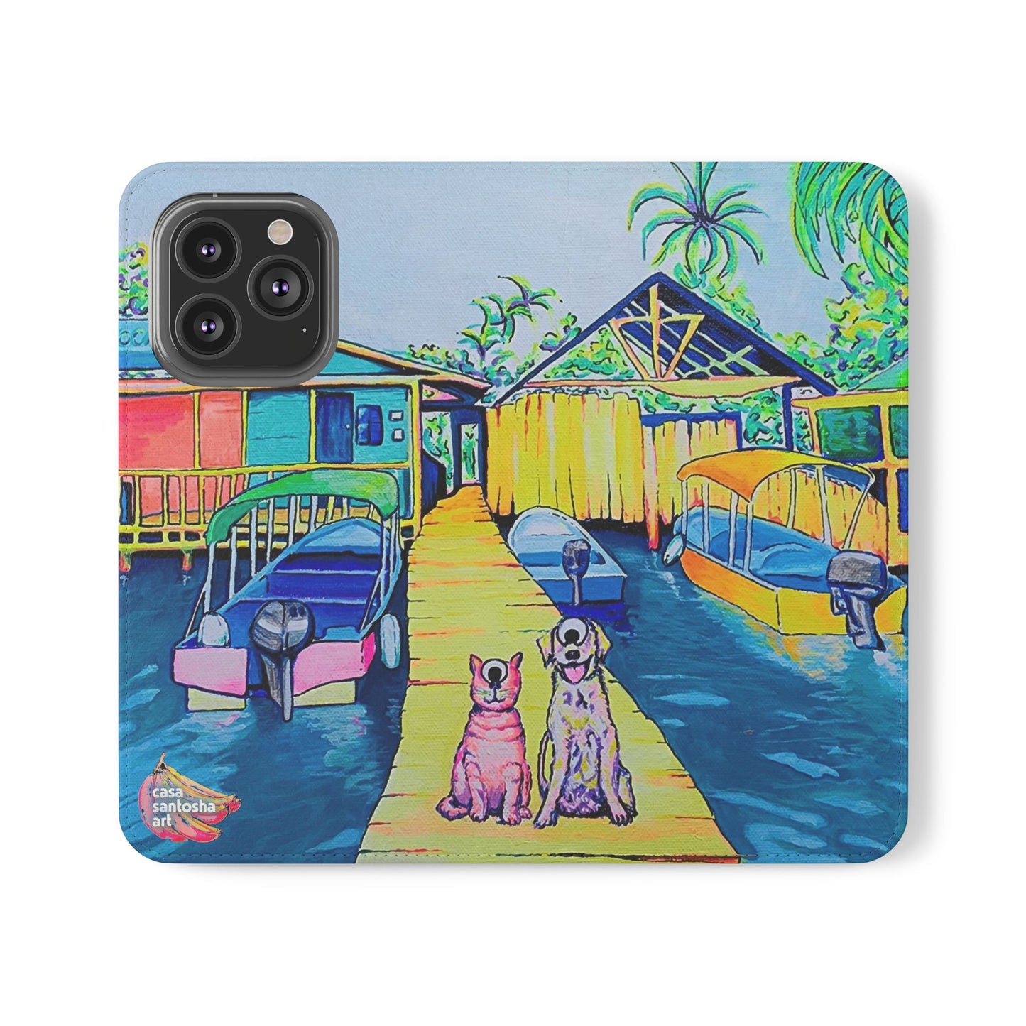 Cyclops Cat and Dog in Bocas Flip Phone Case – Wallet Cover with Card Slots
