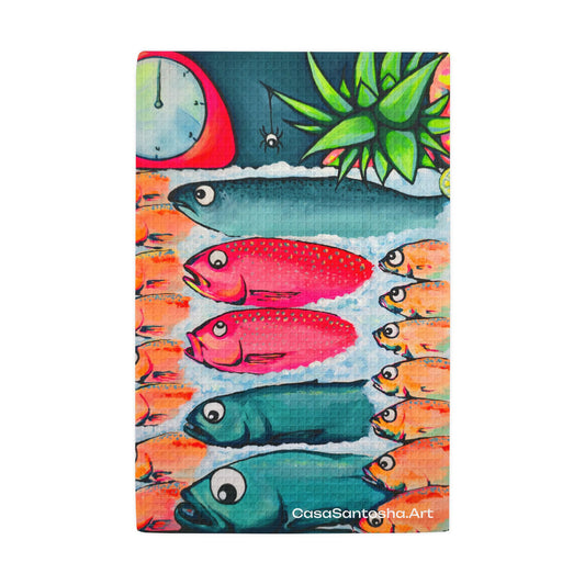 Neon Cabo Fish Market Waffle Weave Kitchen Hand Towel