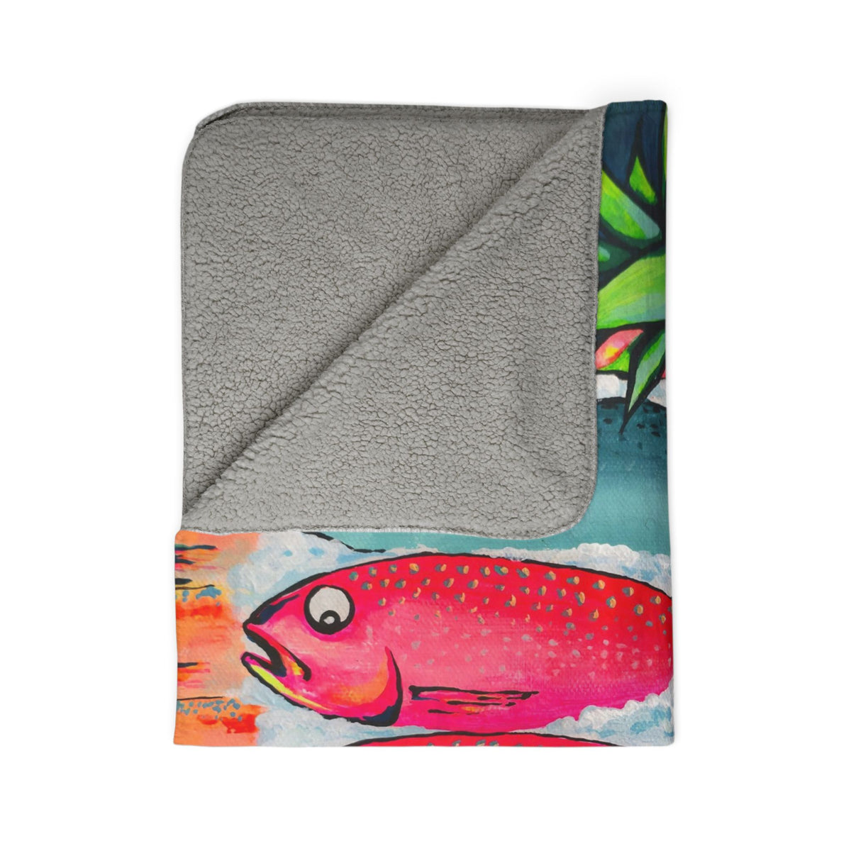 Neon Cabo Fish Market Fleece Sherpa Blanket