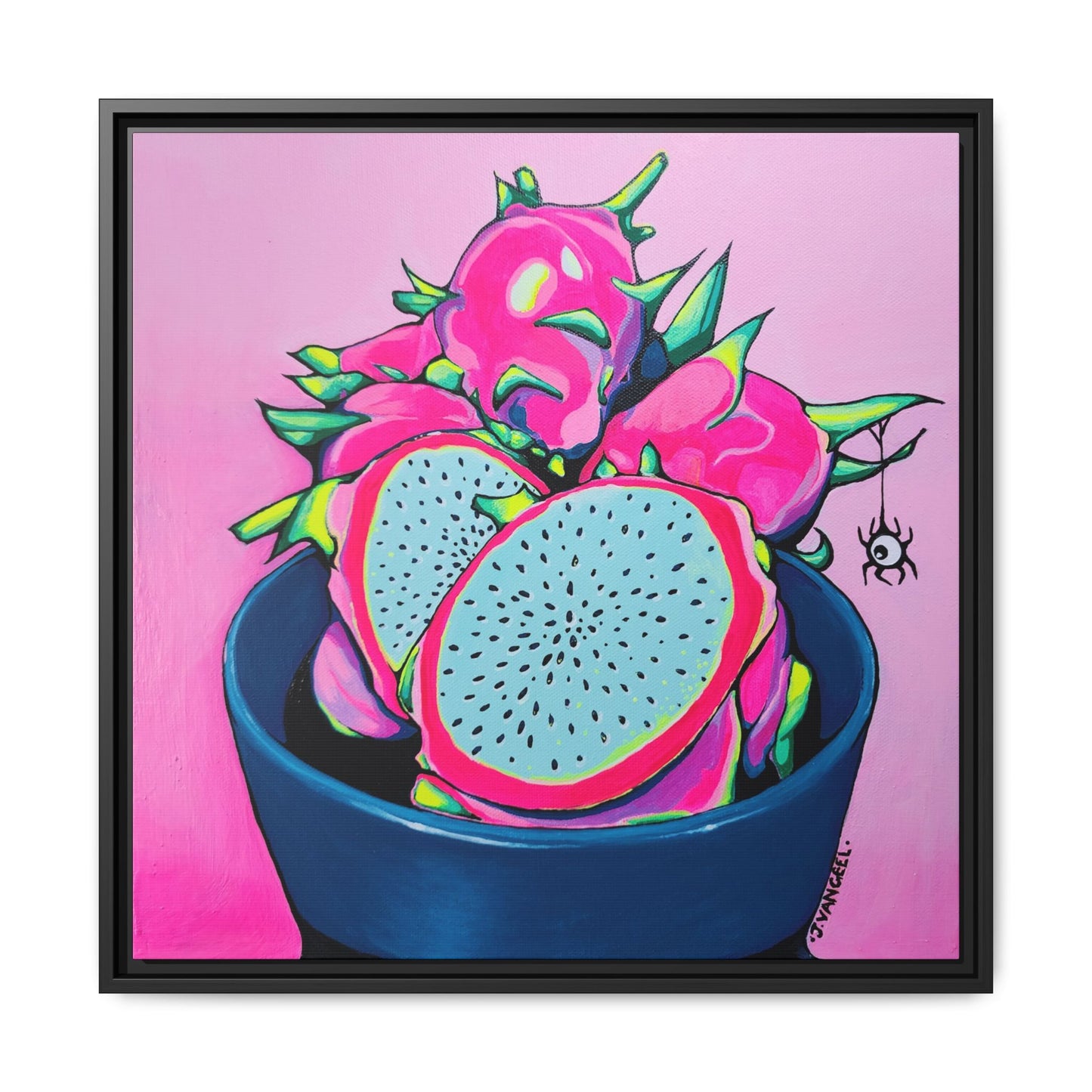 Framed Neon Pink Dragon Fruit Canvas Print