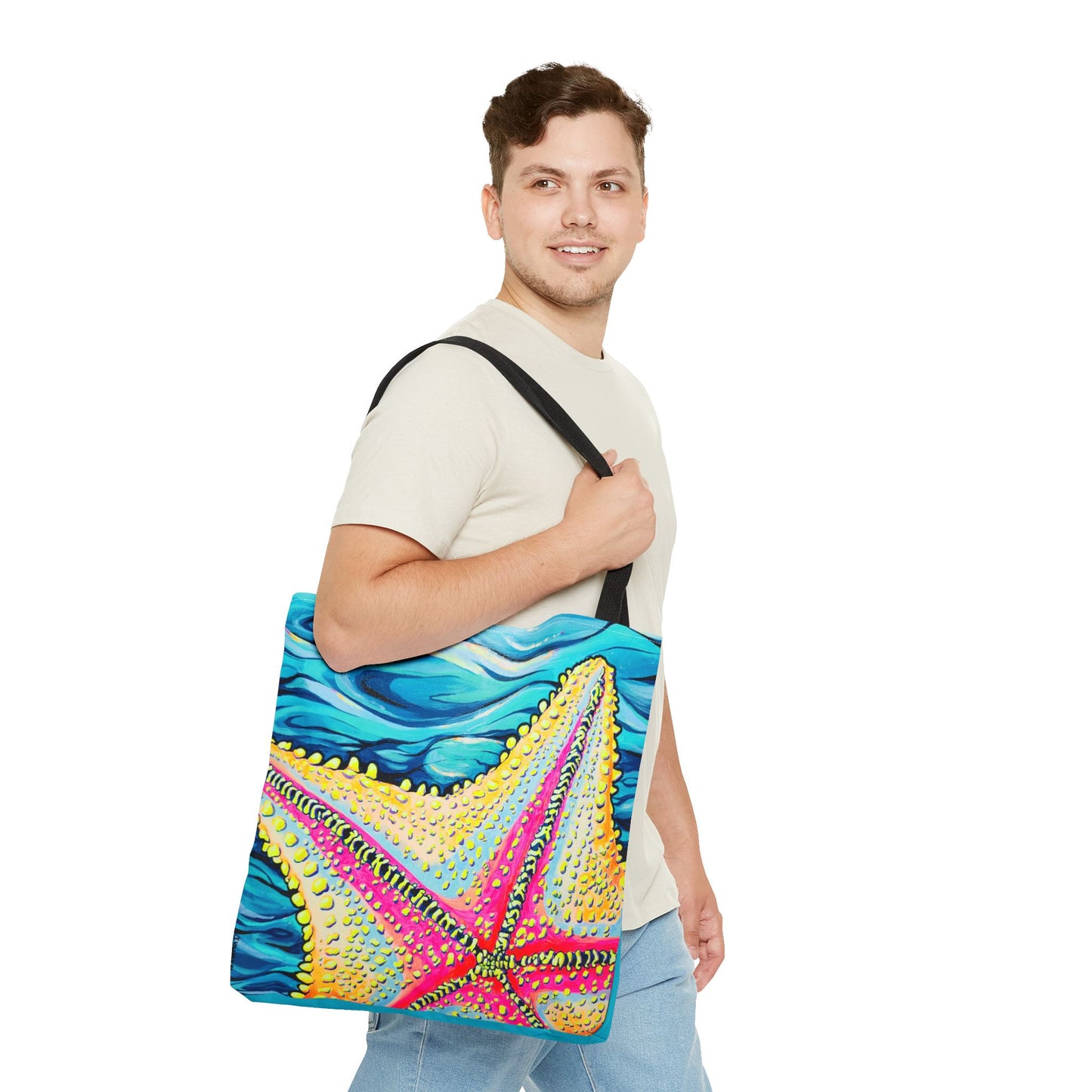 Premium Starfish Beach Bocas Tote Bag, Original Artist Design, Reusable Shopping Tote, Eco-Friendly