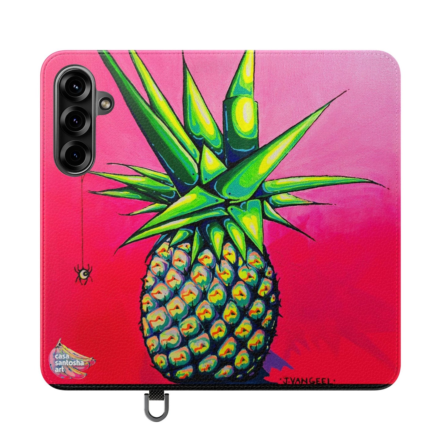 Neon Pineapple Flip Phone Case – Wallet Cover with Card Slots