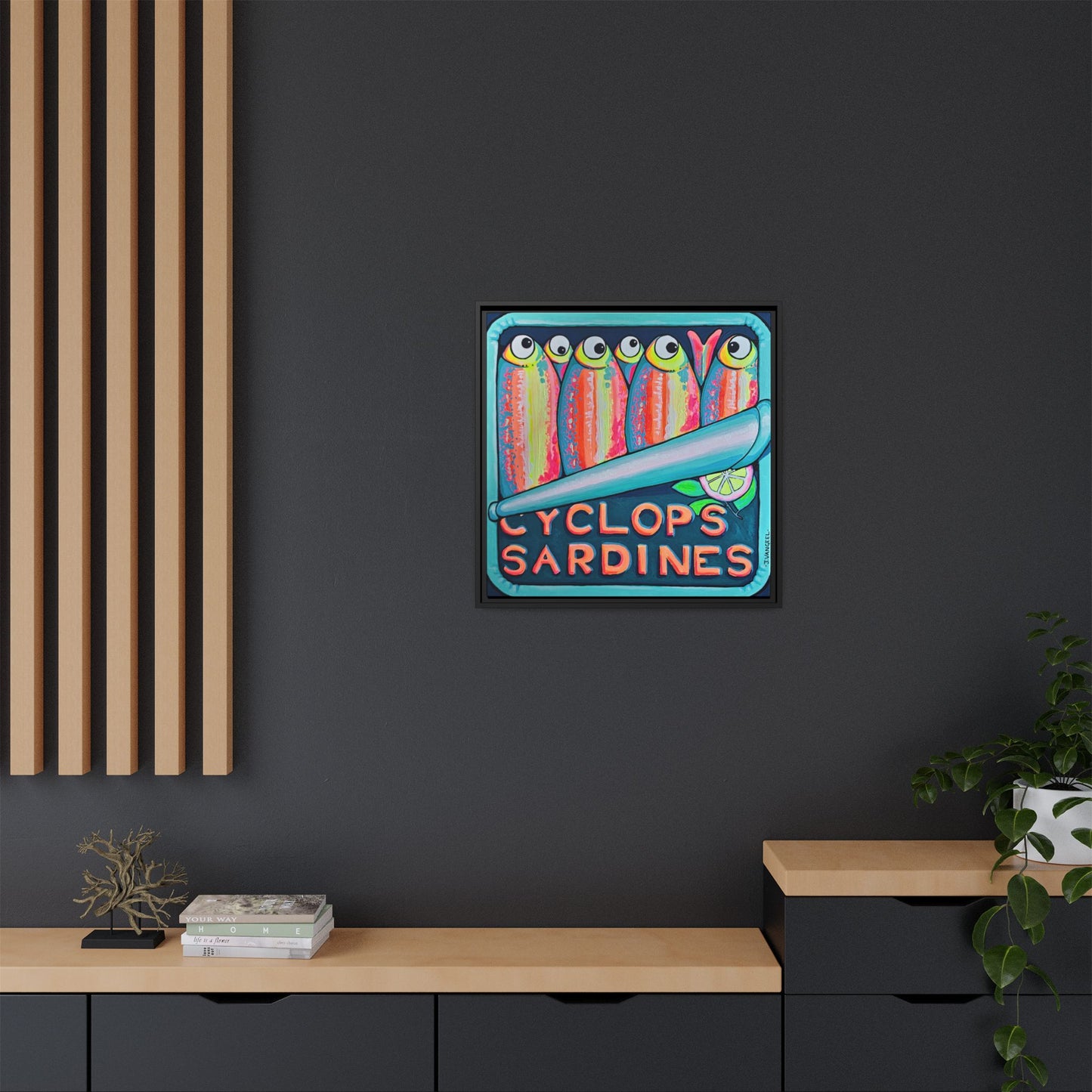 Framed Neon Sardines Canvas Print