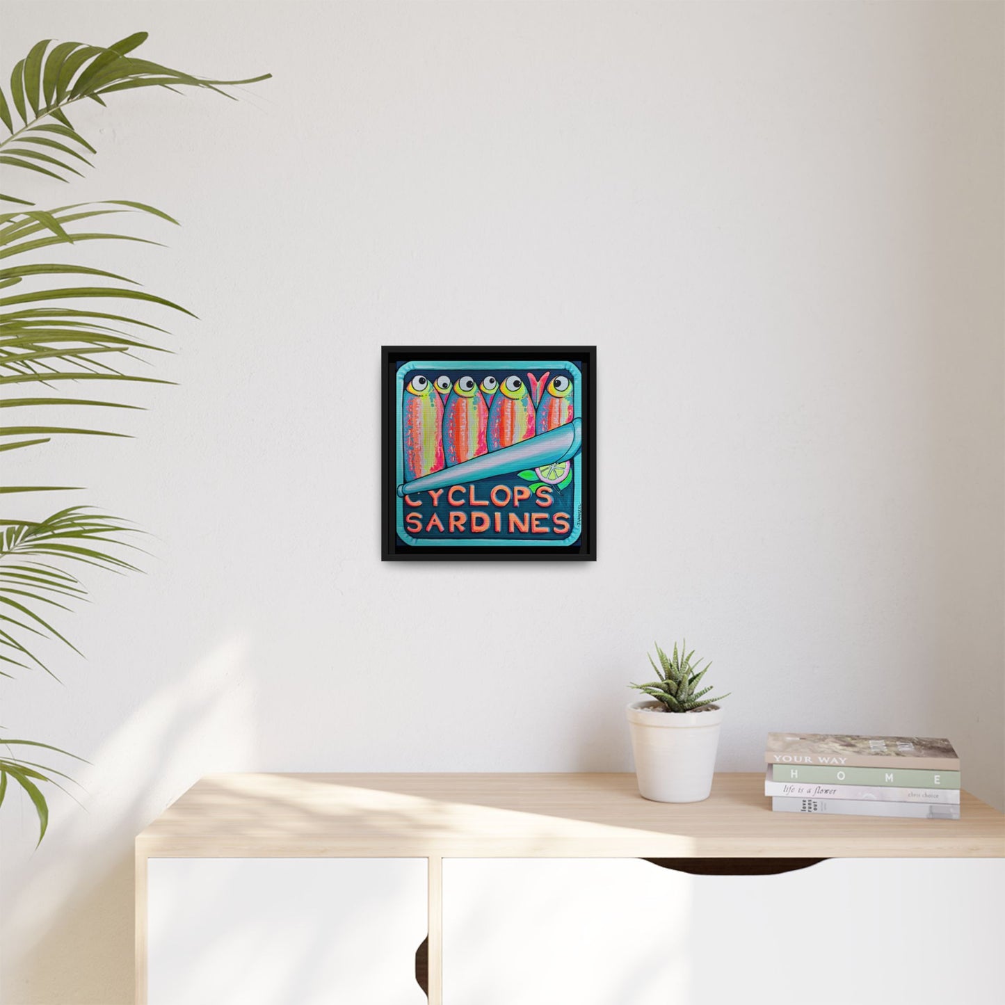 Framed Neon Sardines Canvas Print