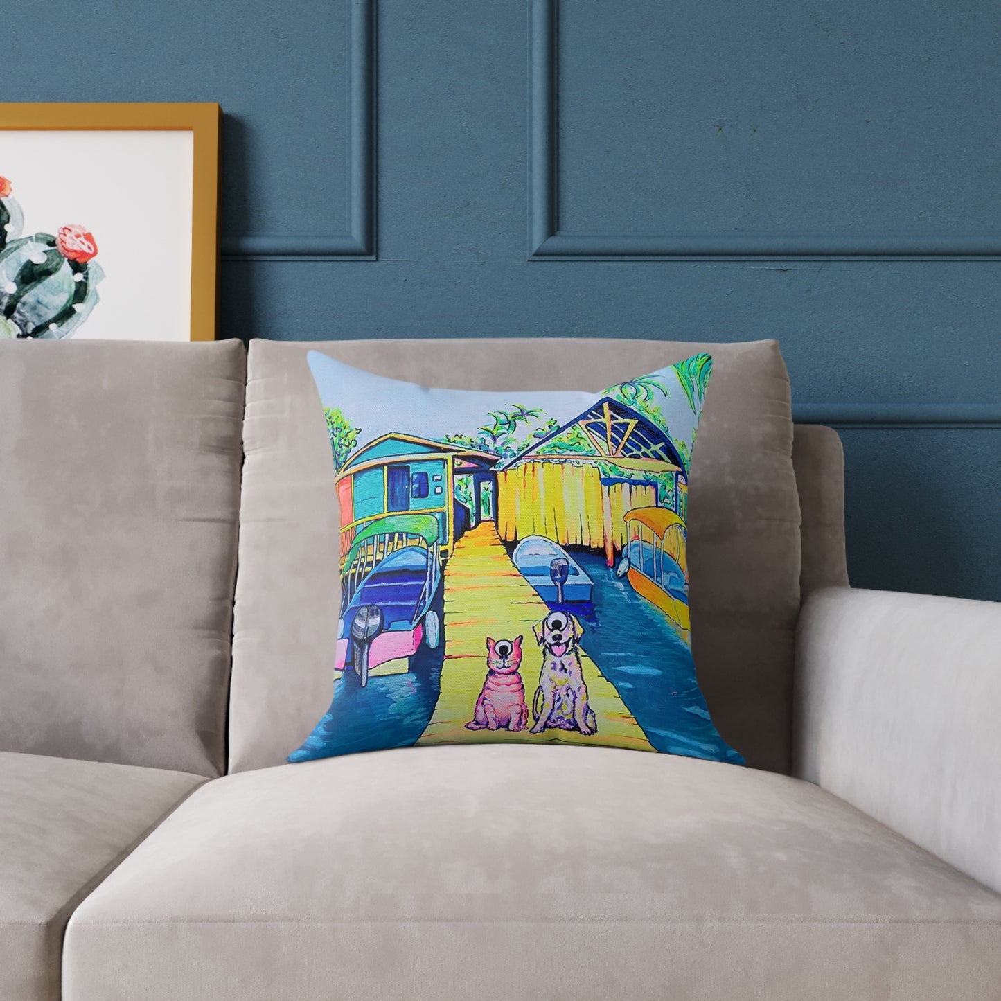 Cyclops Cat and Dog in Bocas Art Canvas Decorative Pillow