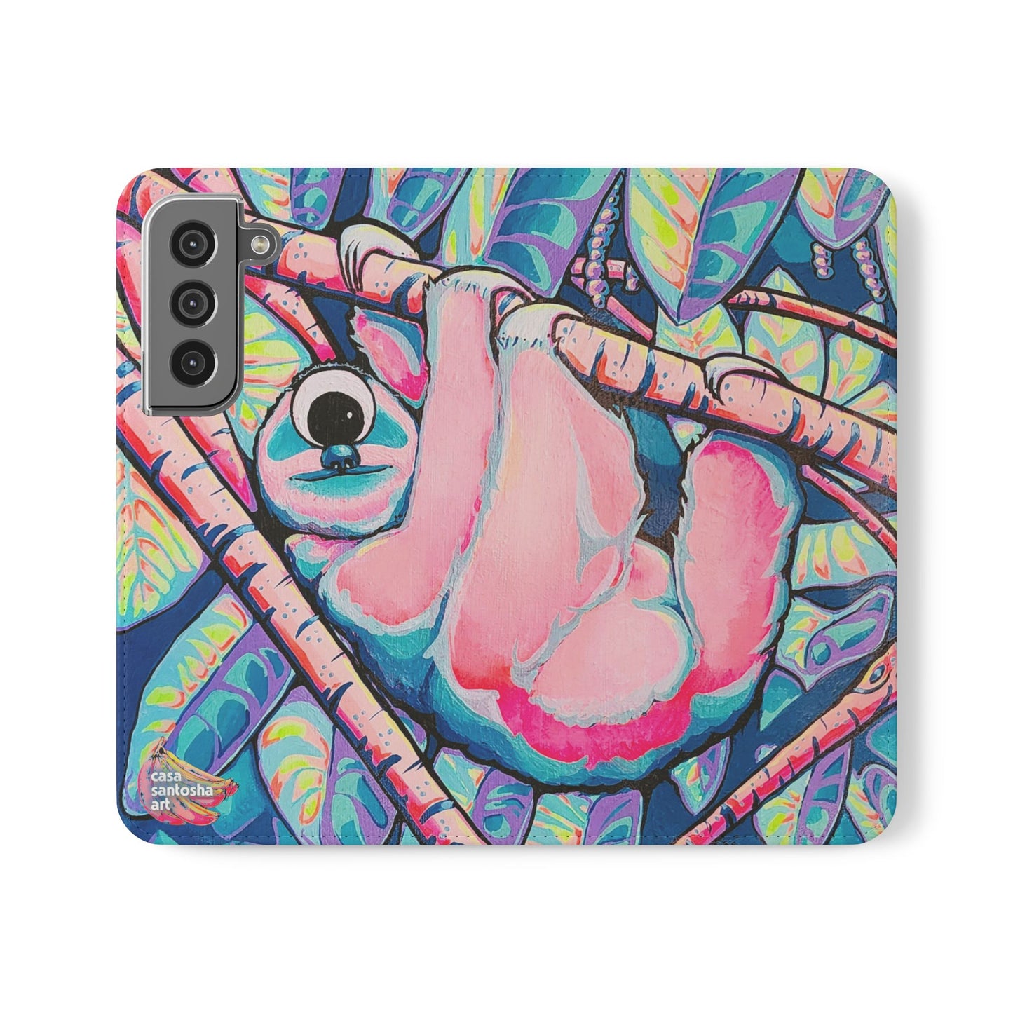 Cyclops Sloth Flip Phone Case – Wallet Cover with Card Slots