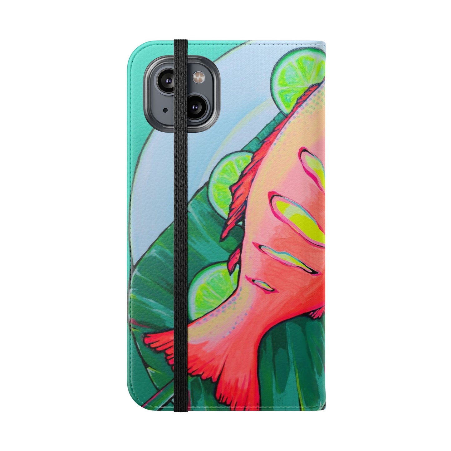 Neon Fried Fish Flip Phone Case – Wallet Cover with Card Slots