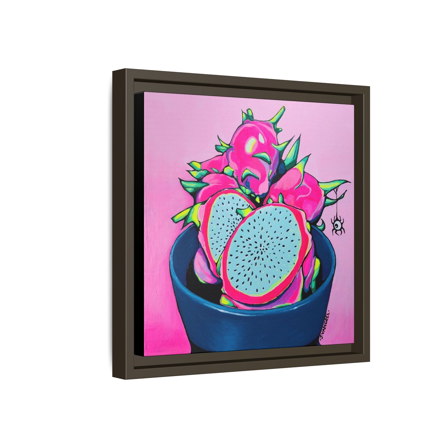 Framed Neon Pink Dragon Fruit Canvas Print