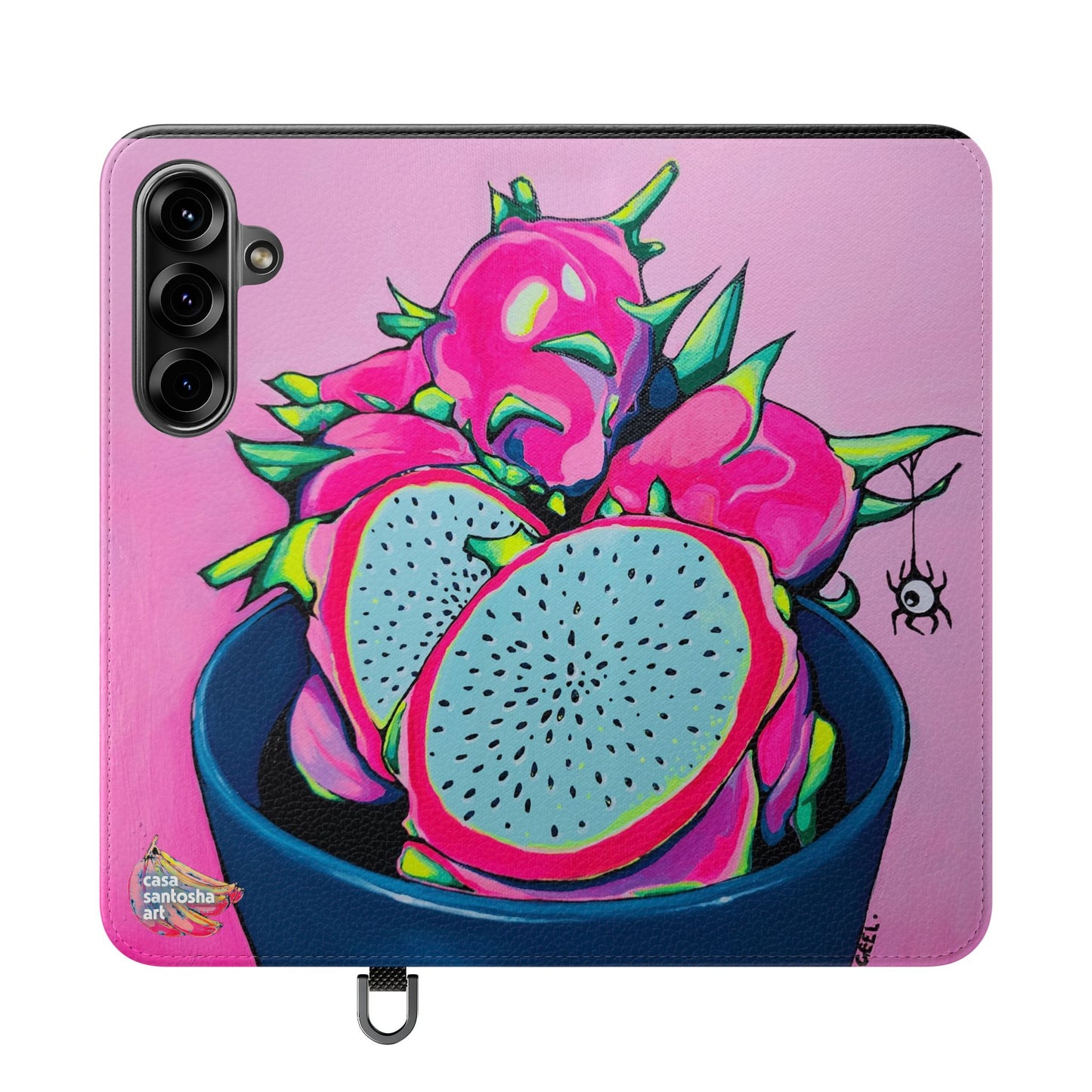 Neon Pink Dragon Fruit Flip Phone Case – Wallet Cover with Card Slots