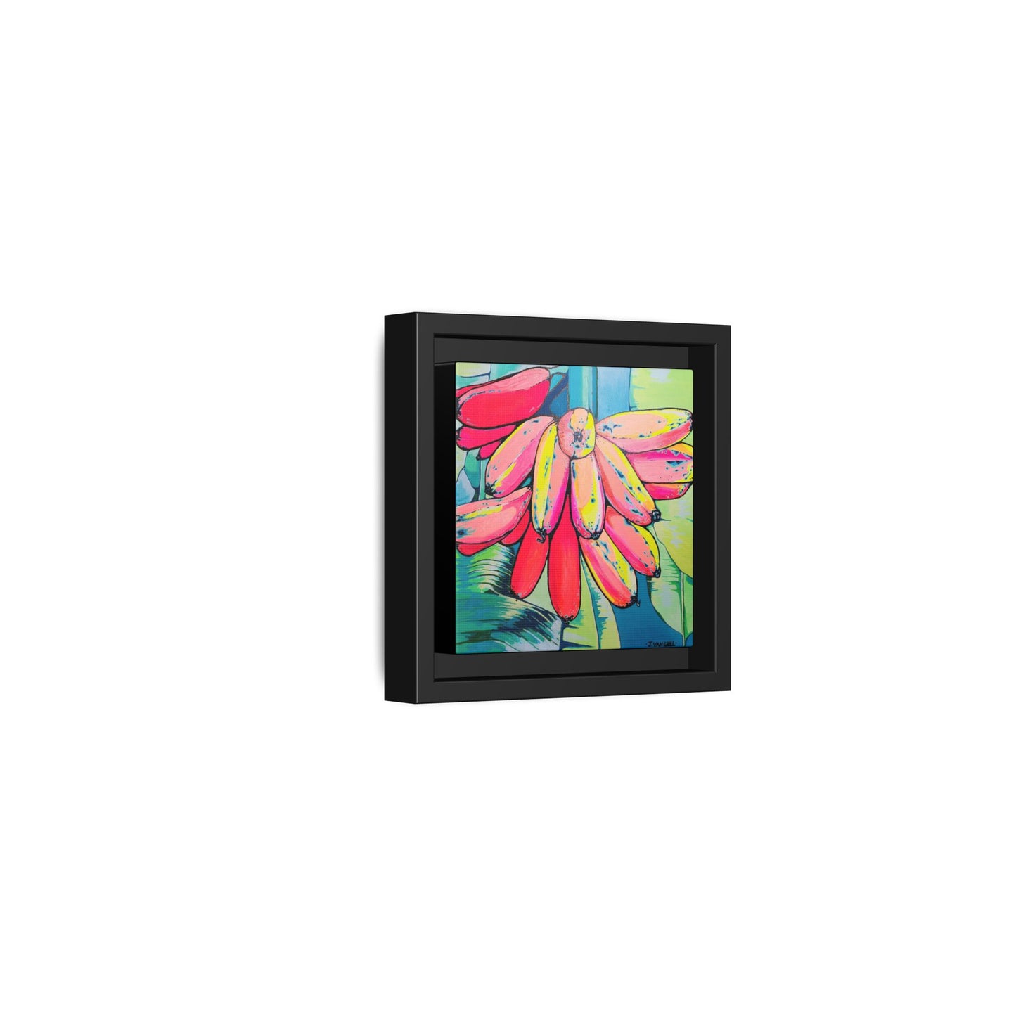 Framed Neon Primitivo Bananas Canvas Print