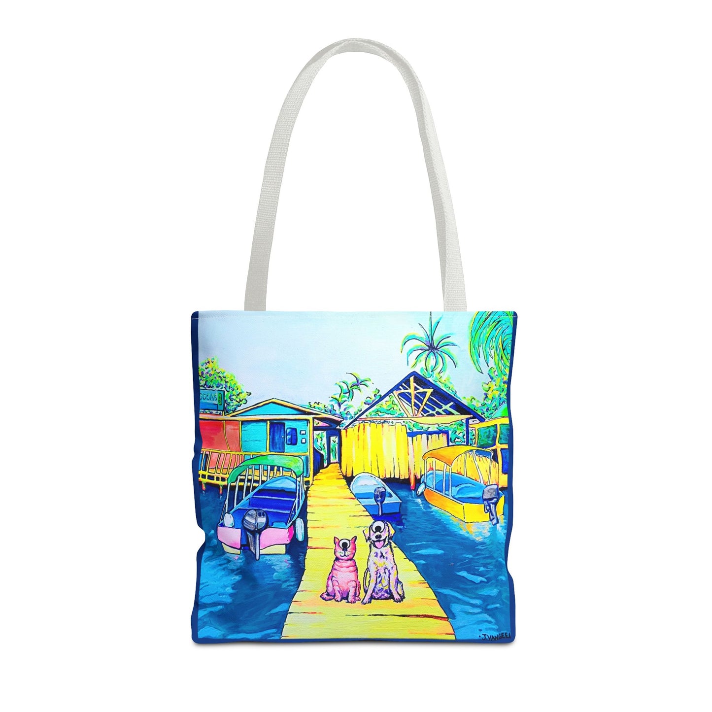 Premium Cyclops Cat and Dog in Bocas Tote Bag, Original Artist Design, Reusable Shopping Tote,  Eco-Friendly