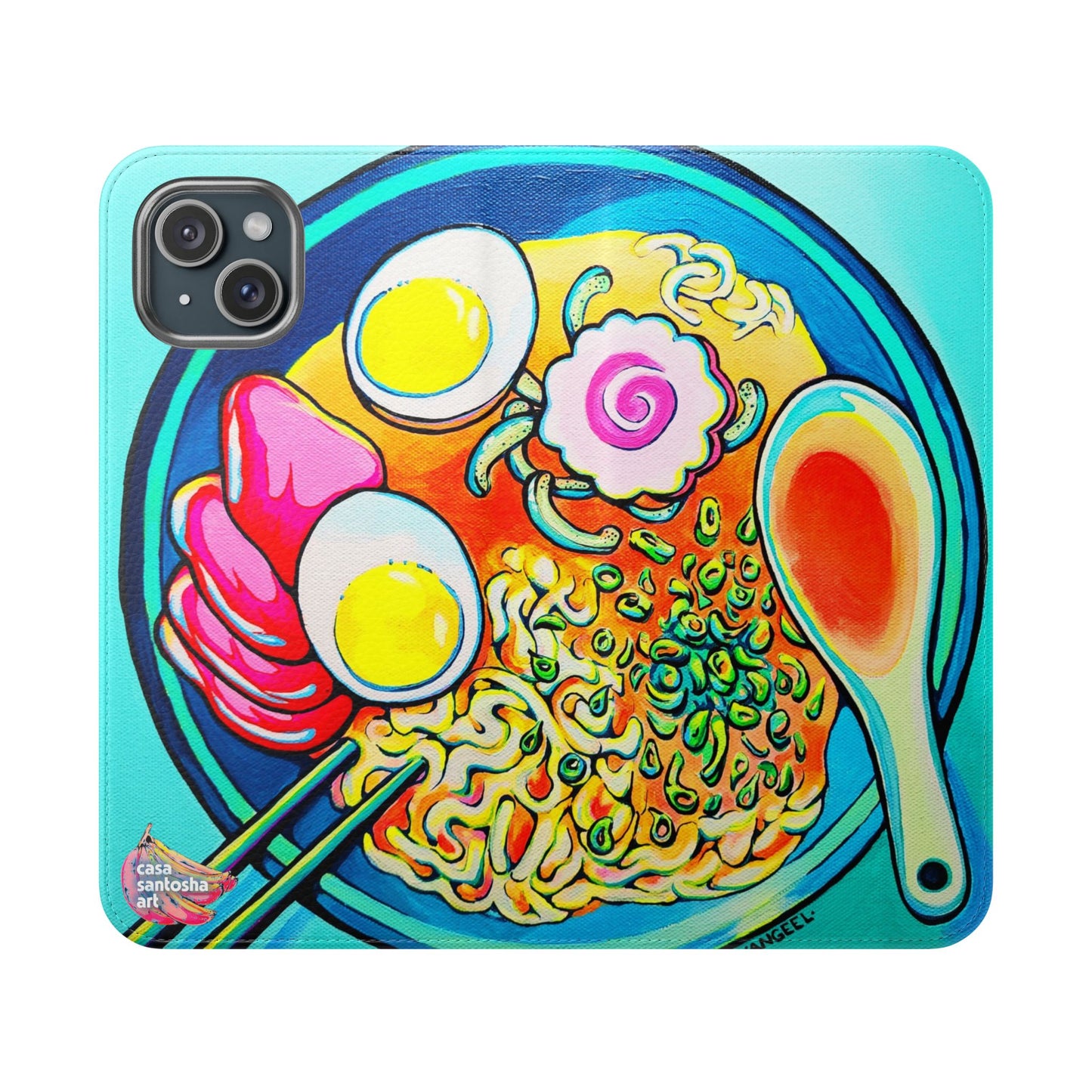 Neon Ramen Flip Phone Case – Wallet Cover with Card Slots