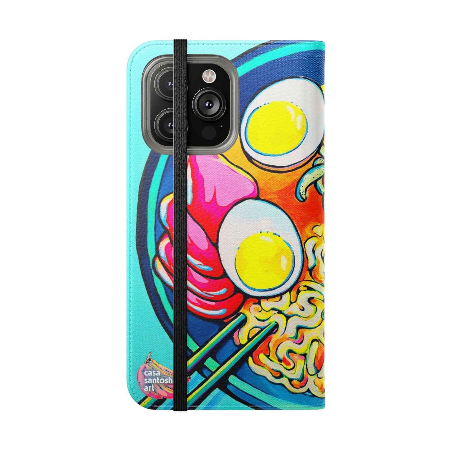 Neon Ramen Flip Phone Case – Wallet Cover with Card Slots