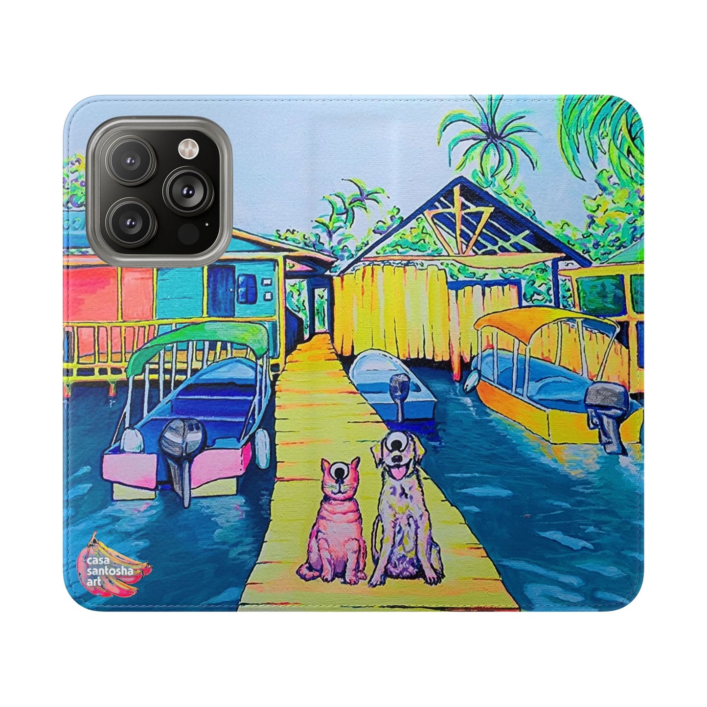 Cyclops Cat and Dog in Bocas Flip Phone Case – Wallet Cover with Card Slots