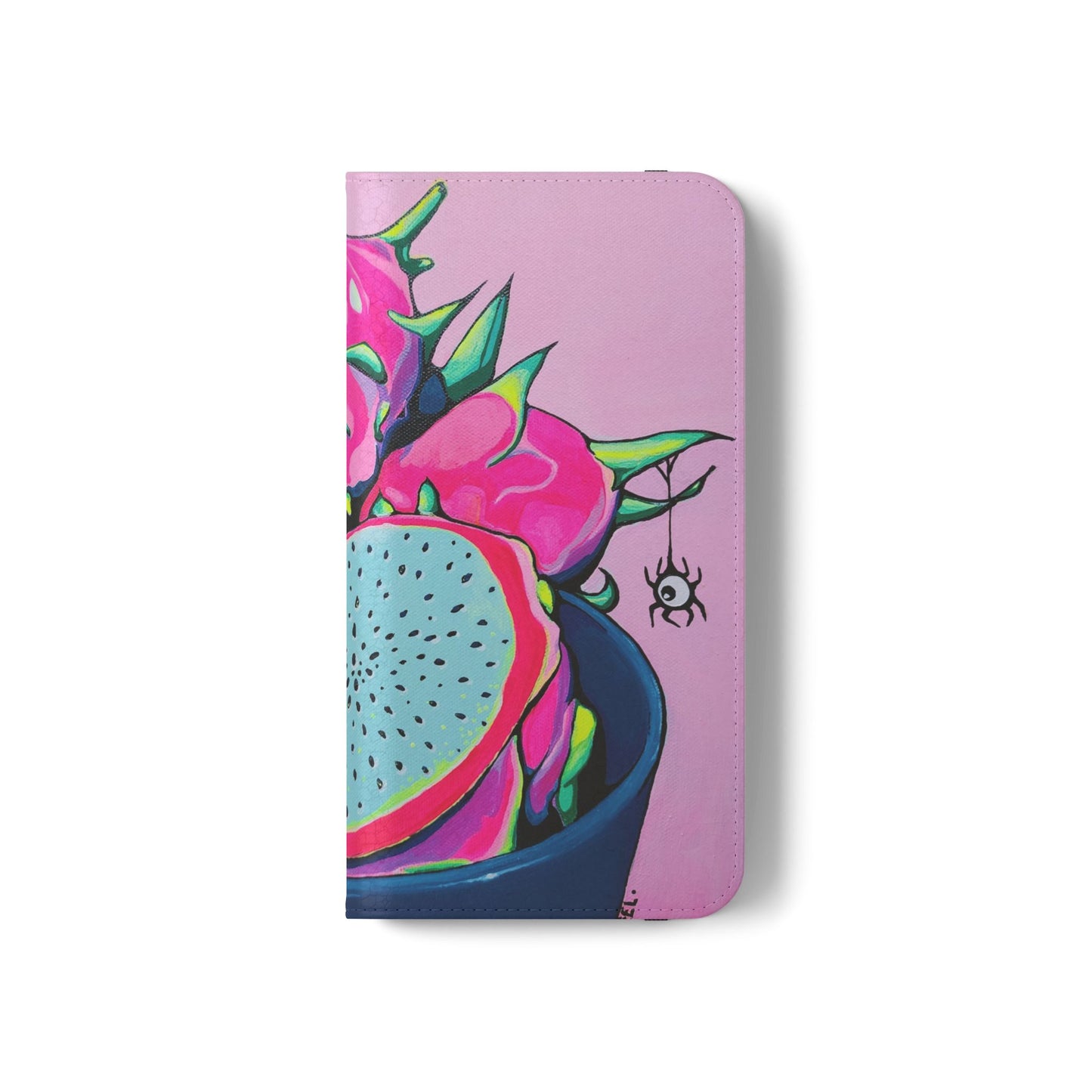 Neon Pink Dragon Fruit Flip Phone Case – Wallet Cover with Card Slots