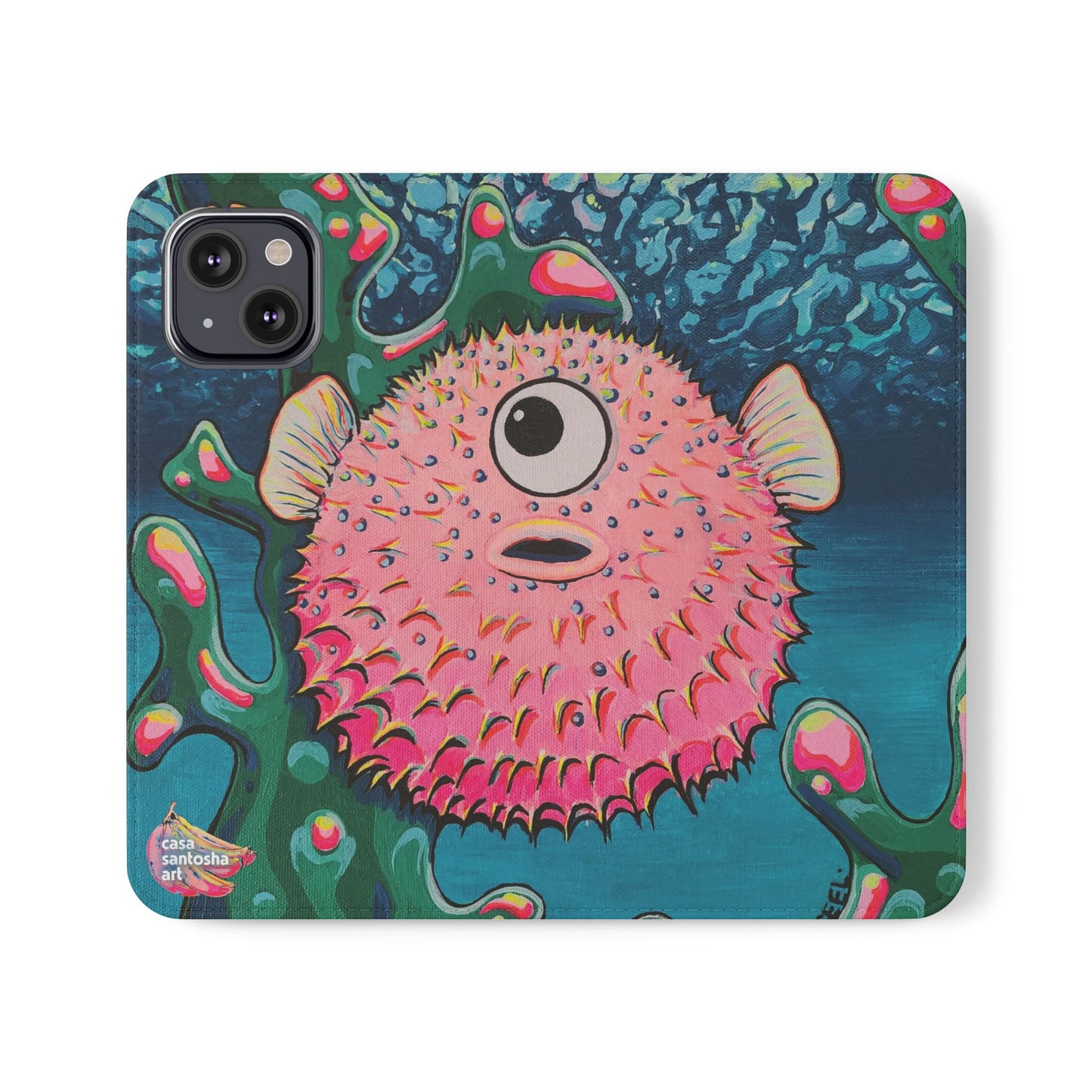 Cyclops Pufferfish Flip Phone Case – Wallet Cover with Card Slots