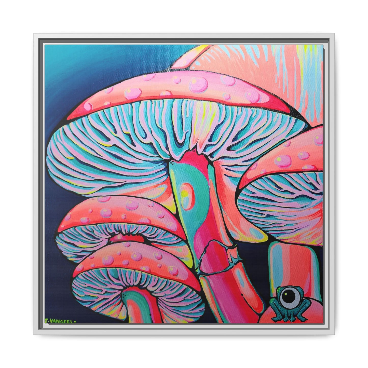Framed Trippy Mushrooms Canvas Print