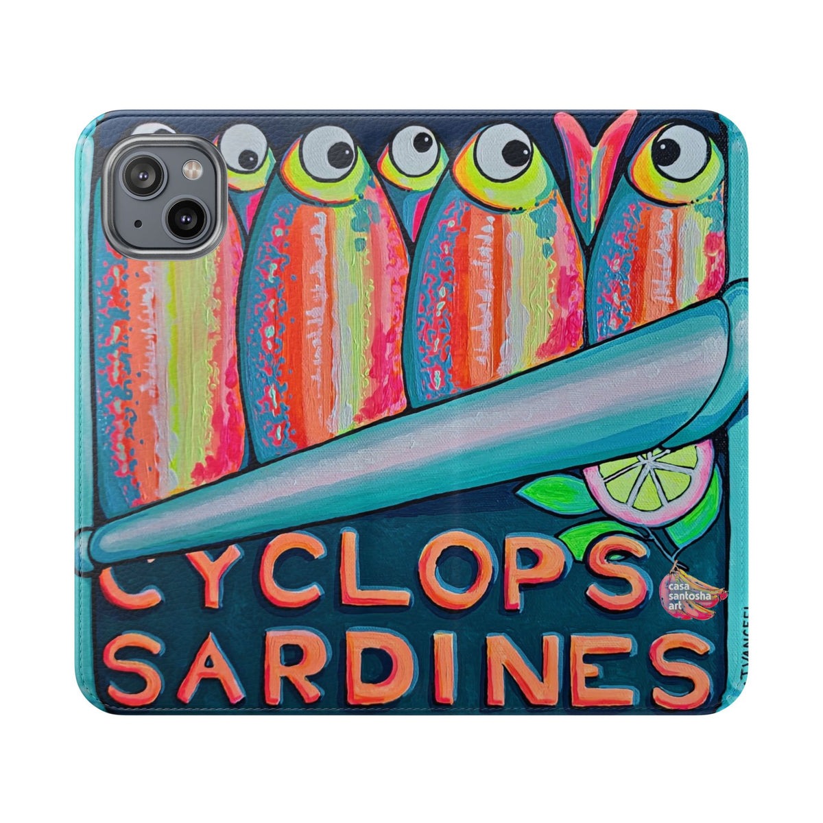 Neon Sardines Flip Phone Case – Wallet Cover with Card Slots