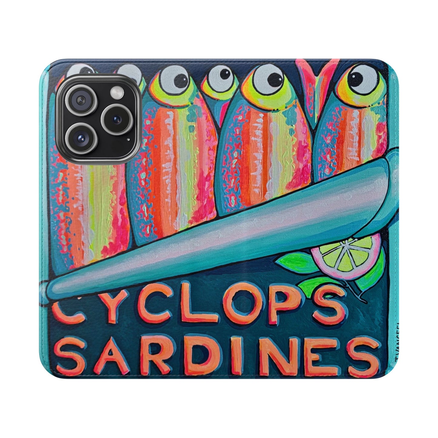 Neon Sardines Flip Phone Case – Wallet Cover with Card Slots