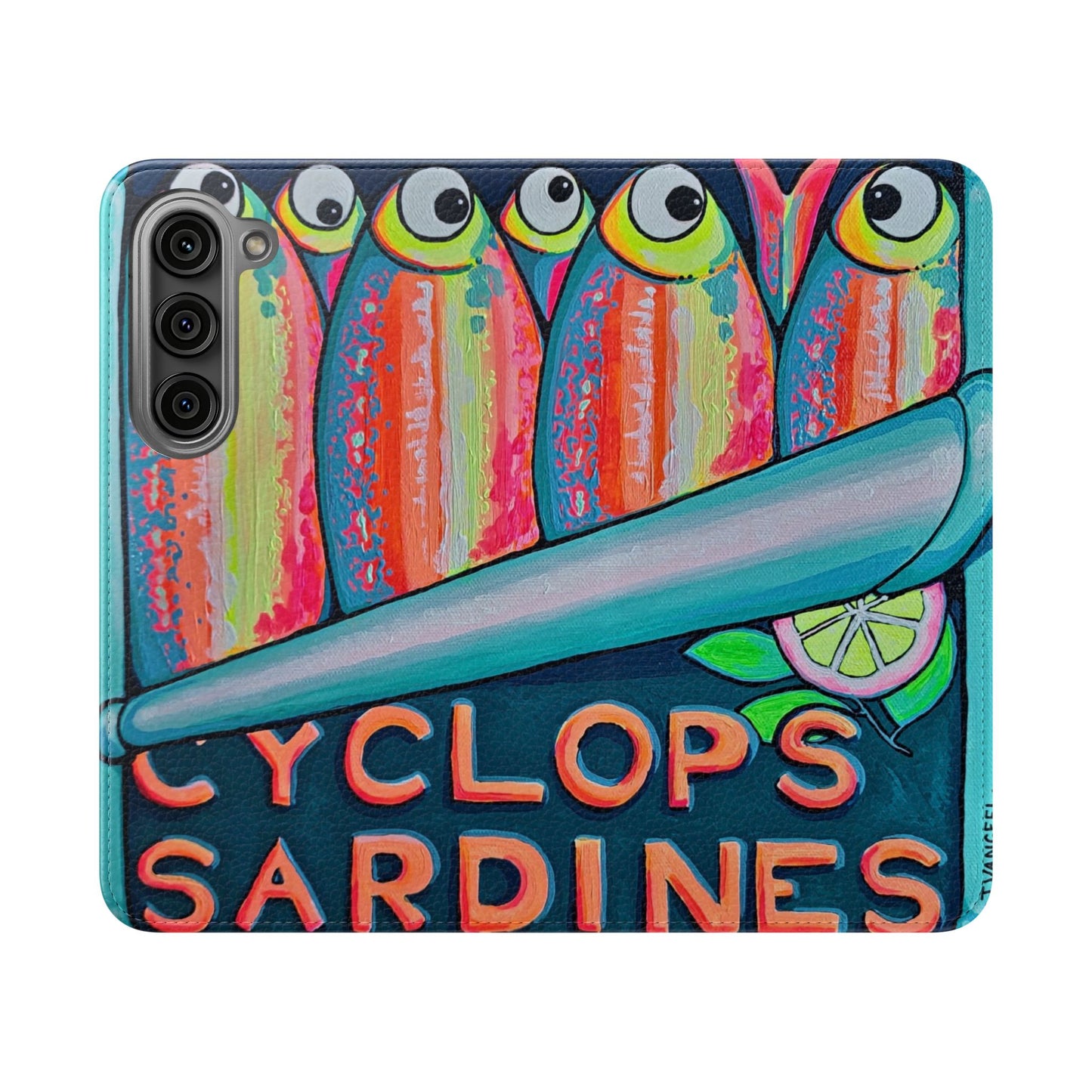 Neon Sardines Flip Phone Case – Wallet Cover with Card Slots