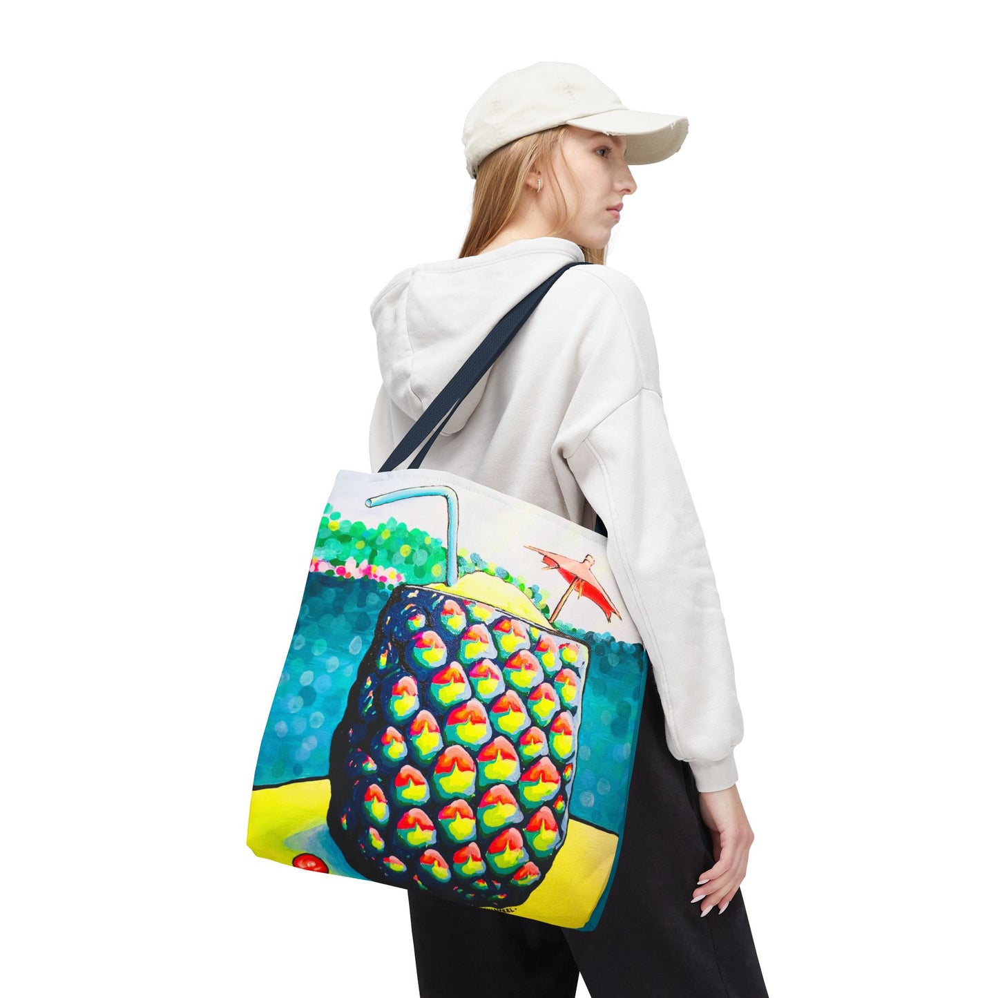 Premium Neon Piña Colada Tote Bag, Original Artist Design, Reusable Shopping Tote,  Eco-Friendly