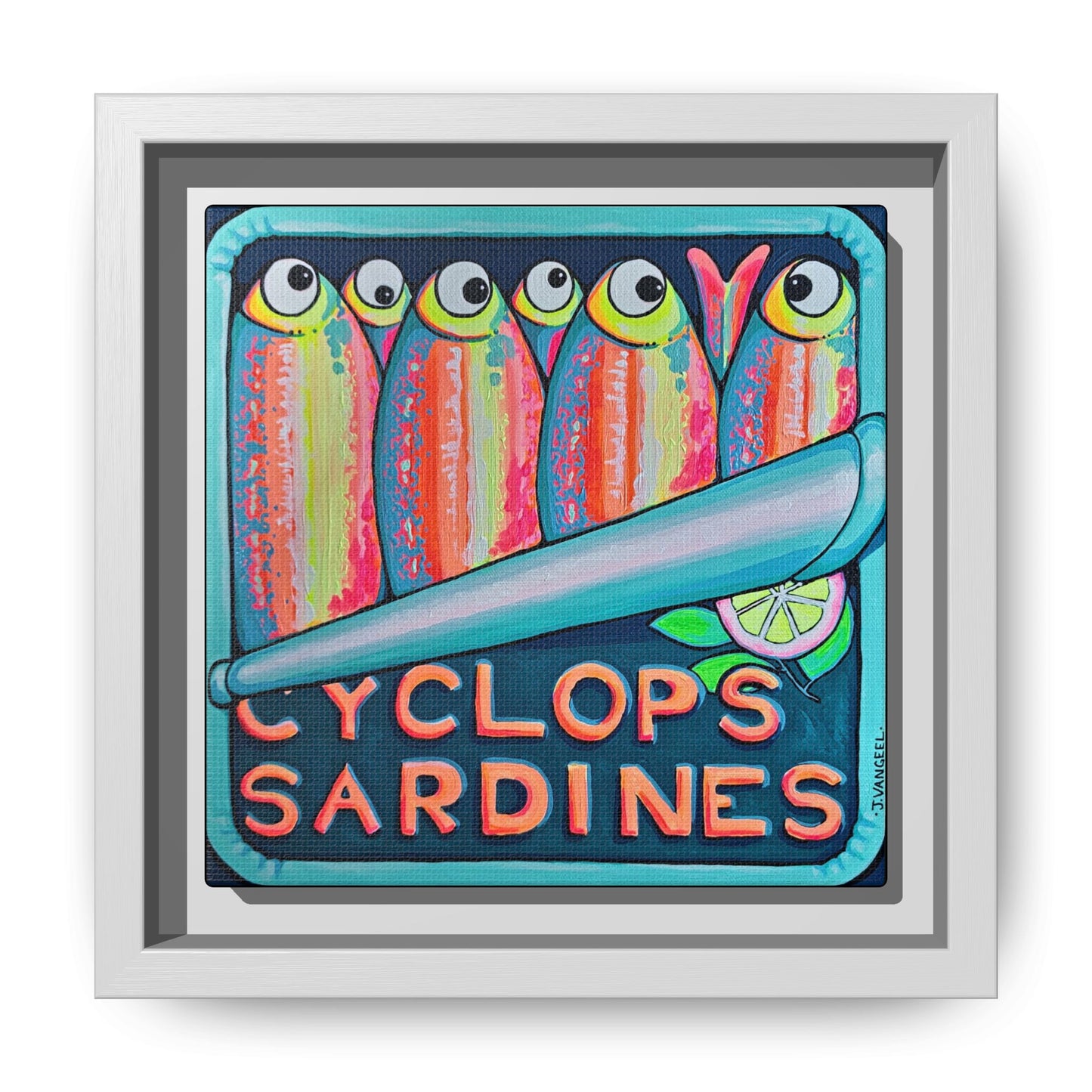 Framed Neon Sardines Canvas Print