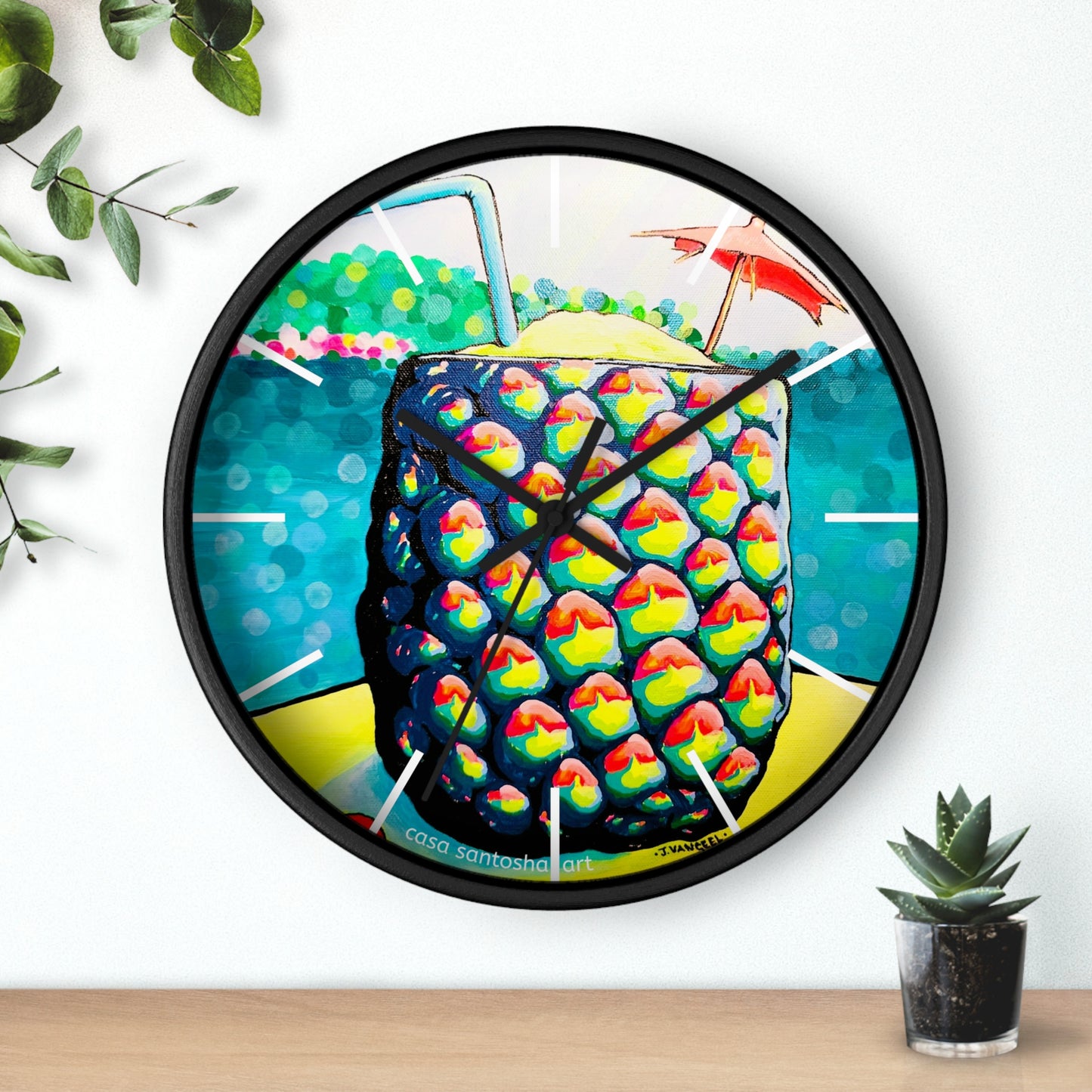 Neon Piña Colada Pop Art Wall Clock