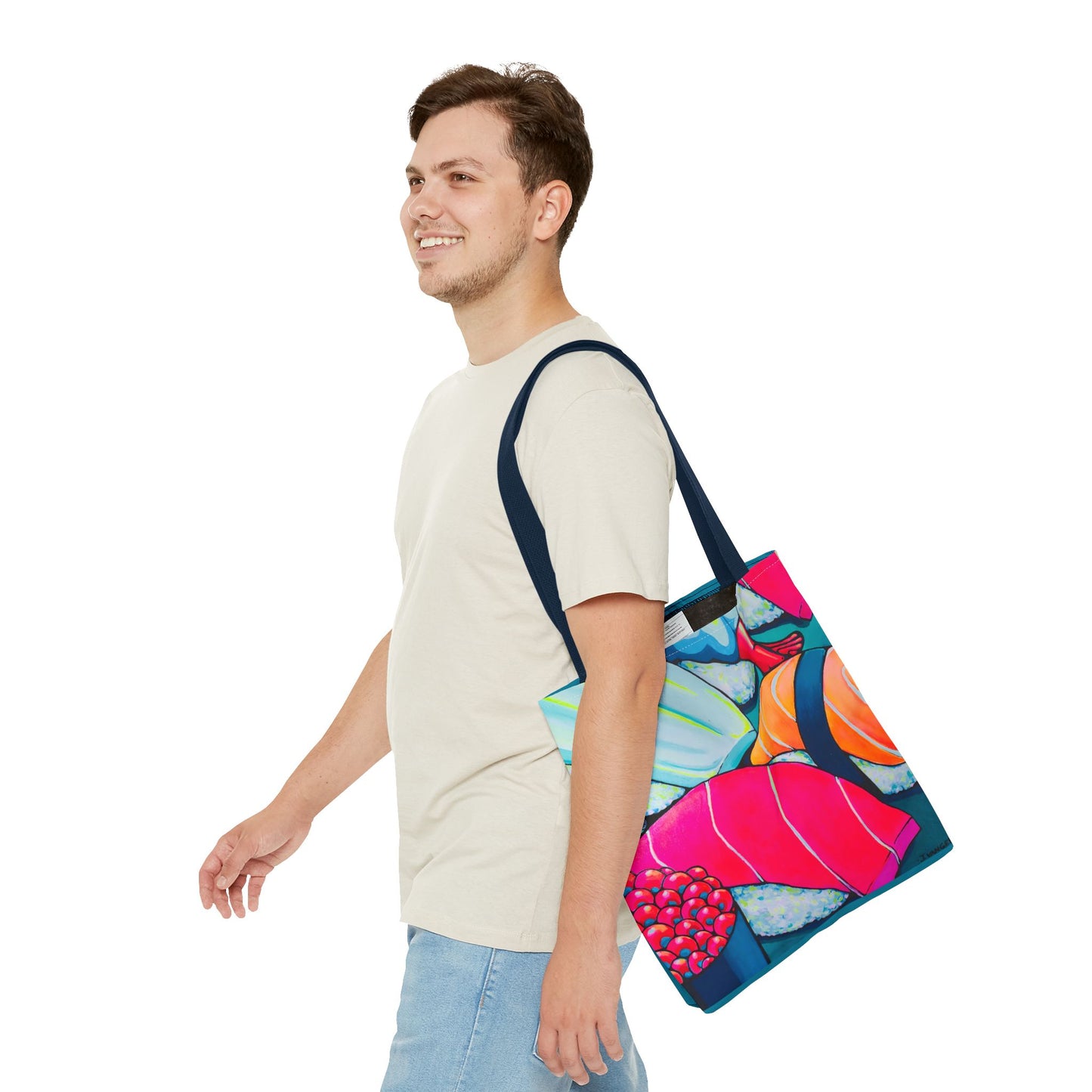 Sac fourre-tout Sushi Néon Premium, Design d'artiste original, Sac de courses réutilisable, Écologique