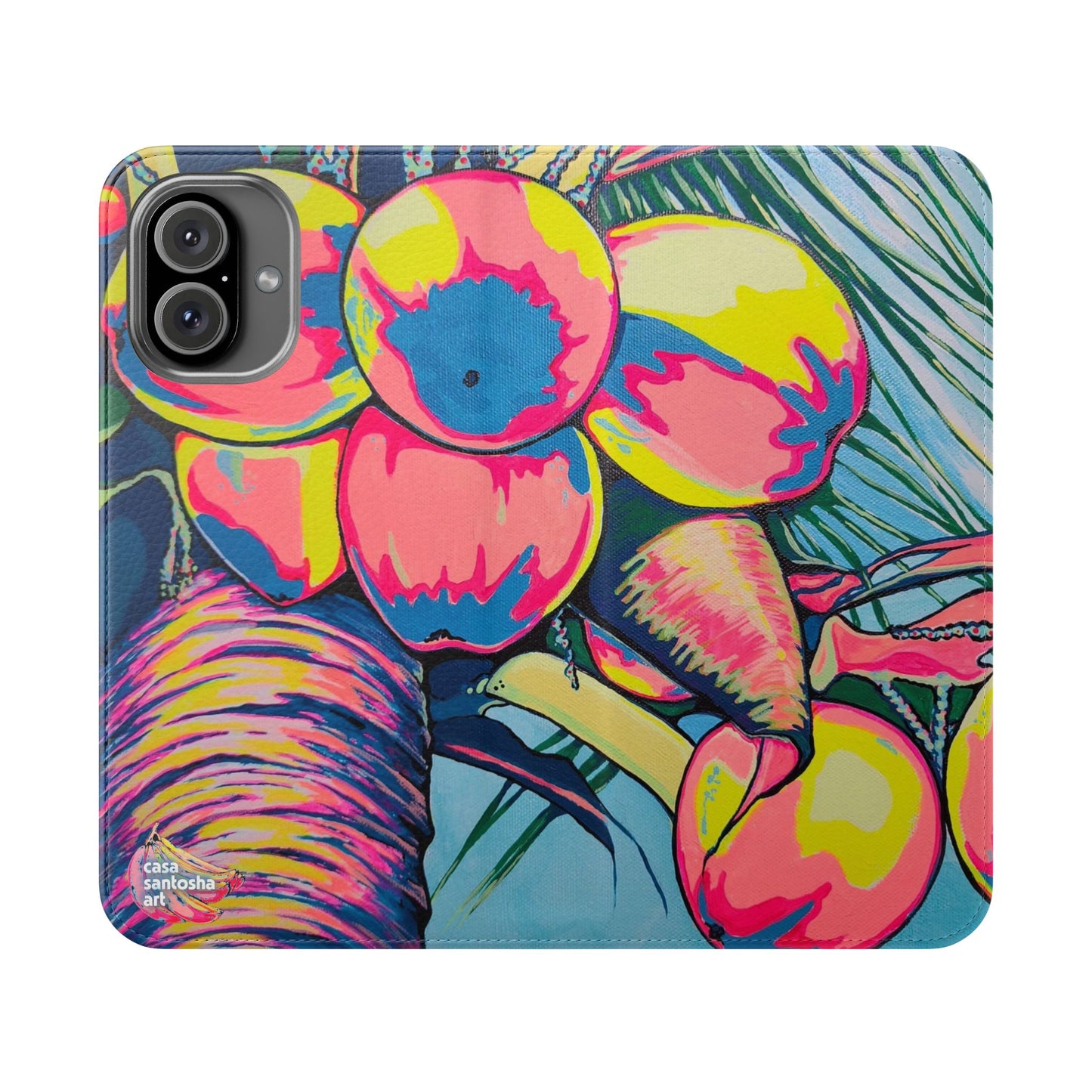 Neon Coconuts Flip Phone Case – Wallet Cover with Card Slots
