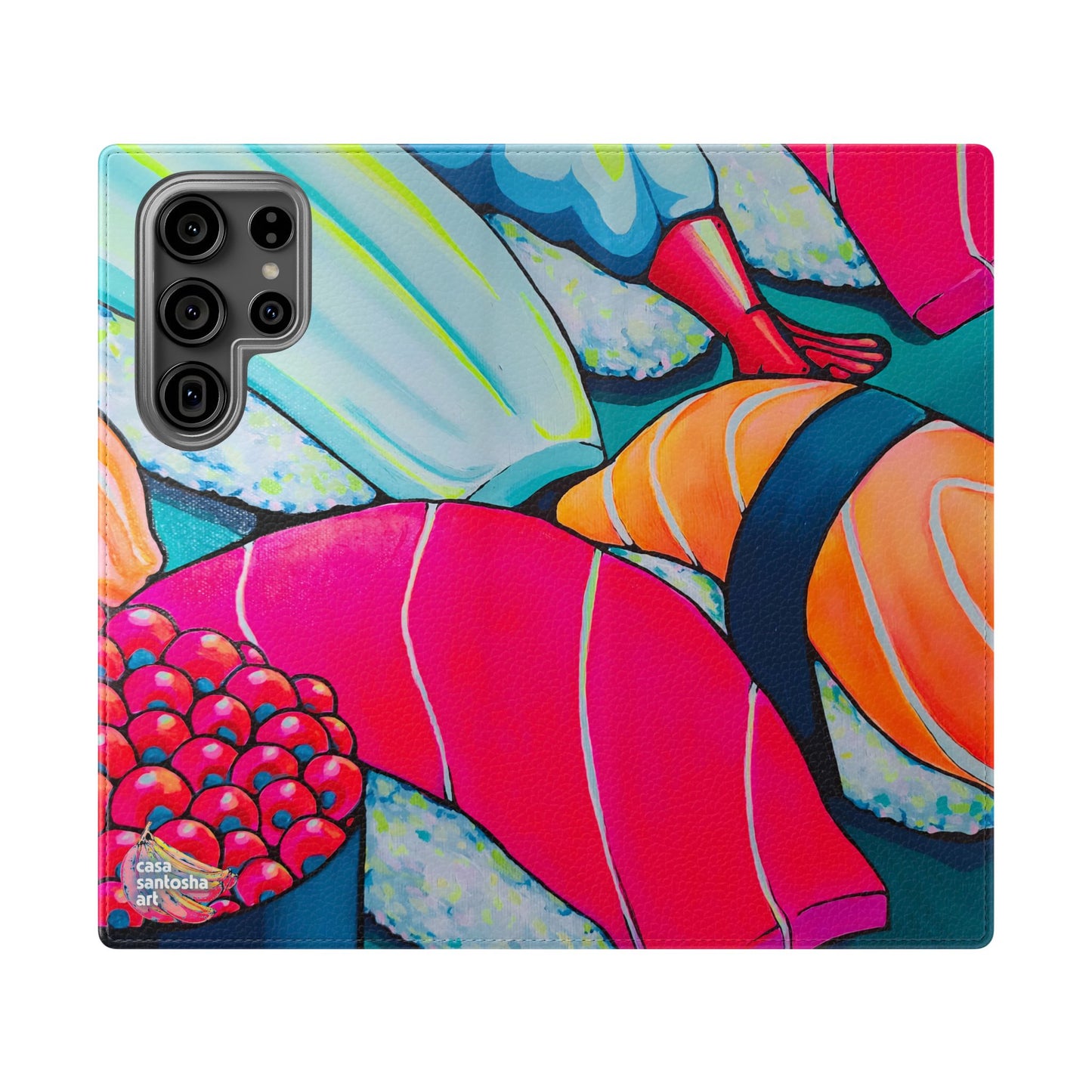 Étui portefeuille pour téléphone à clapet Neon Sushi avec porte-cartes