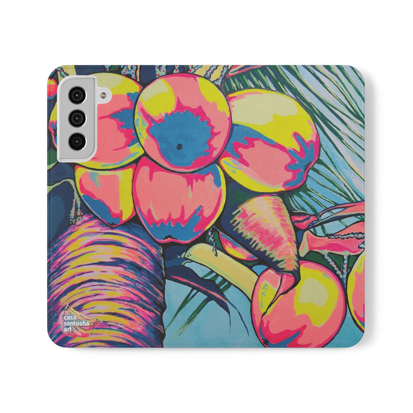Neon Coconuts Flip Phone Case – Wallet Cover with Card Slots