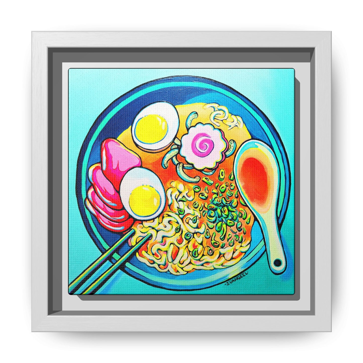 Framed Neon Ramen Canvas Print