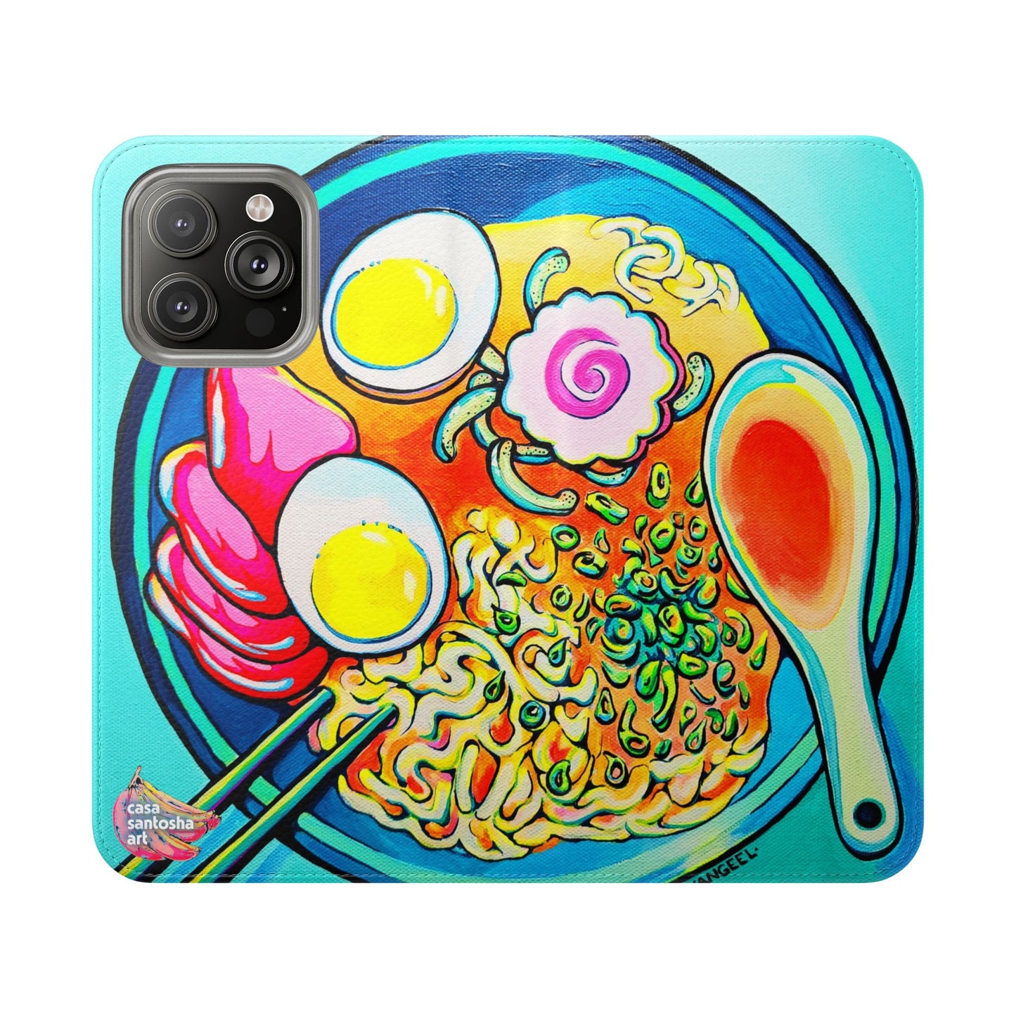 Neon Ramen Flip Phone Case – Wallet Cover with Card Slots