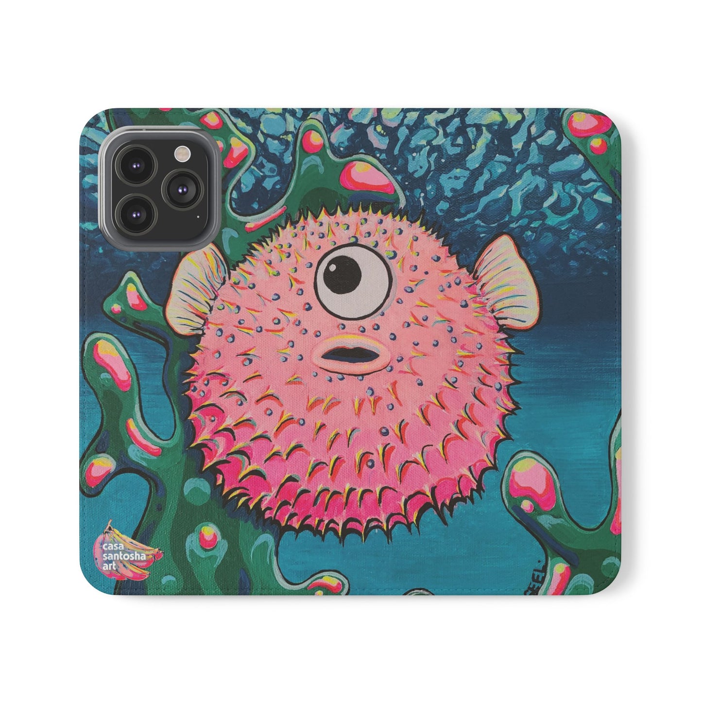Cyclops Pufferfish Flip Phone Case – Wallet Cover with Card Slots