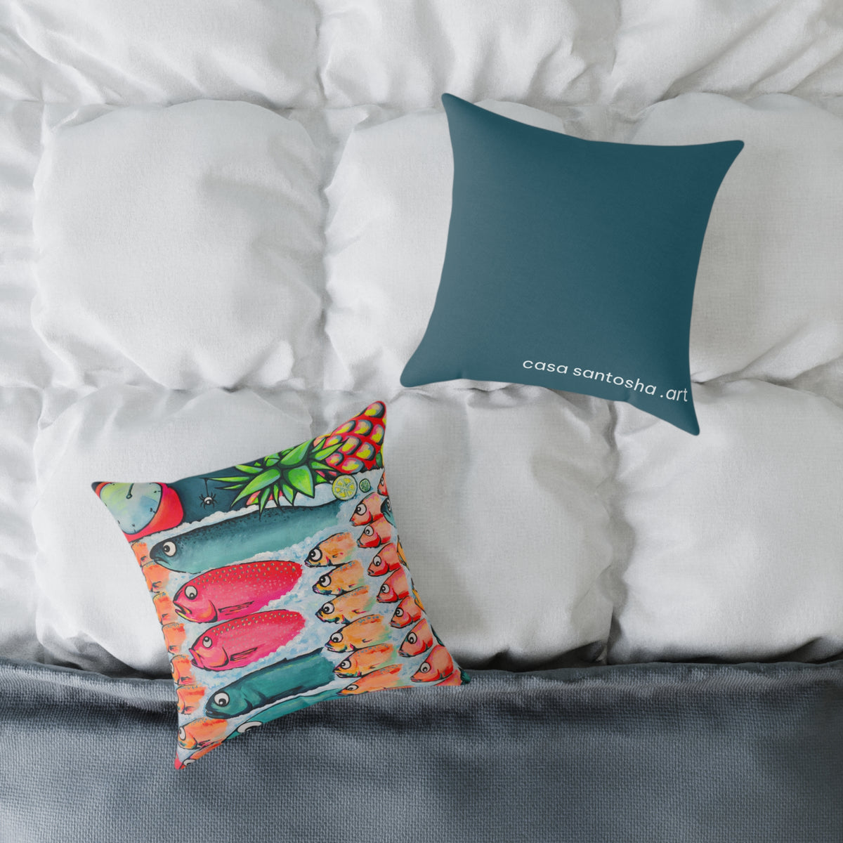Neon Cabo Fish Market Art Canvas Decorative Pillow