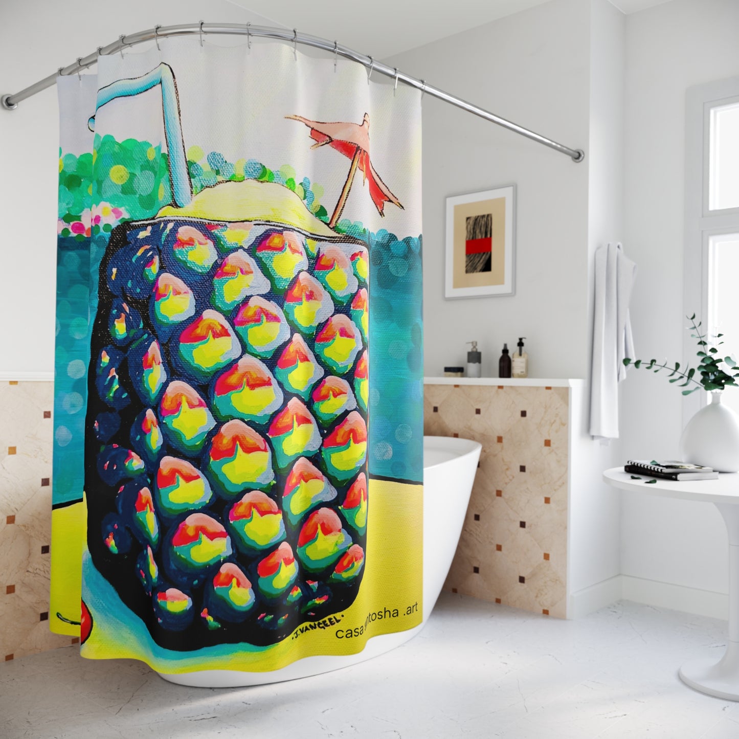 Neon Piña Colada Pop Art Shower Curtain