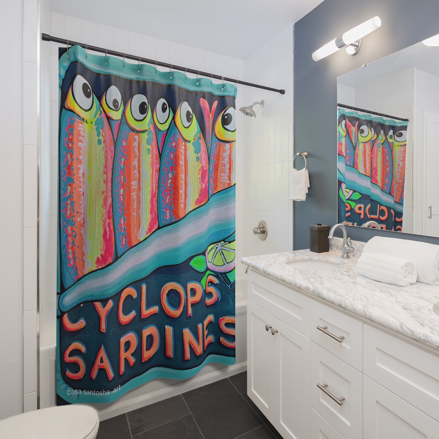 Neon Sardines Pop Art Shower Curtain