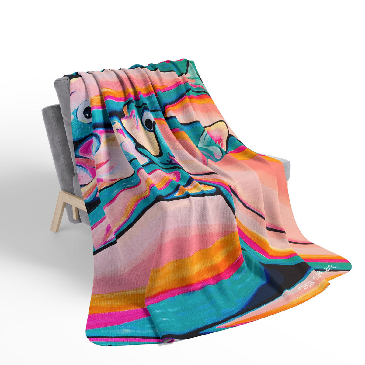 Neon Fish Fleece Sherpa Blanket