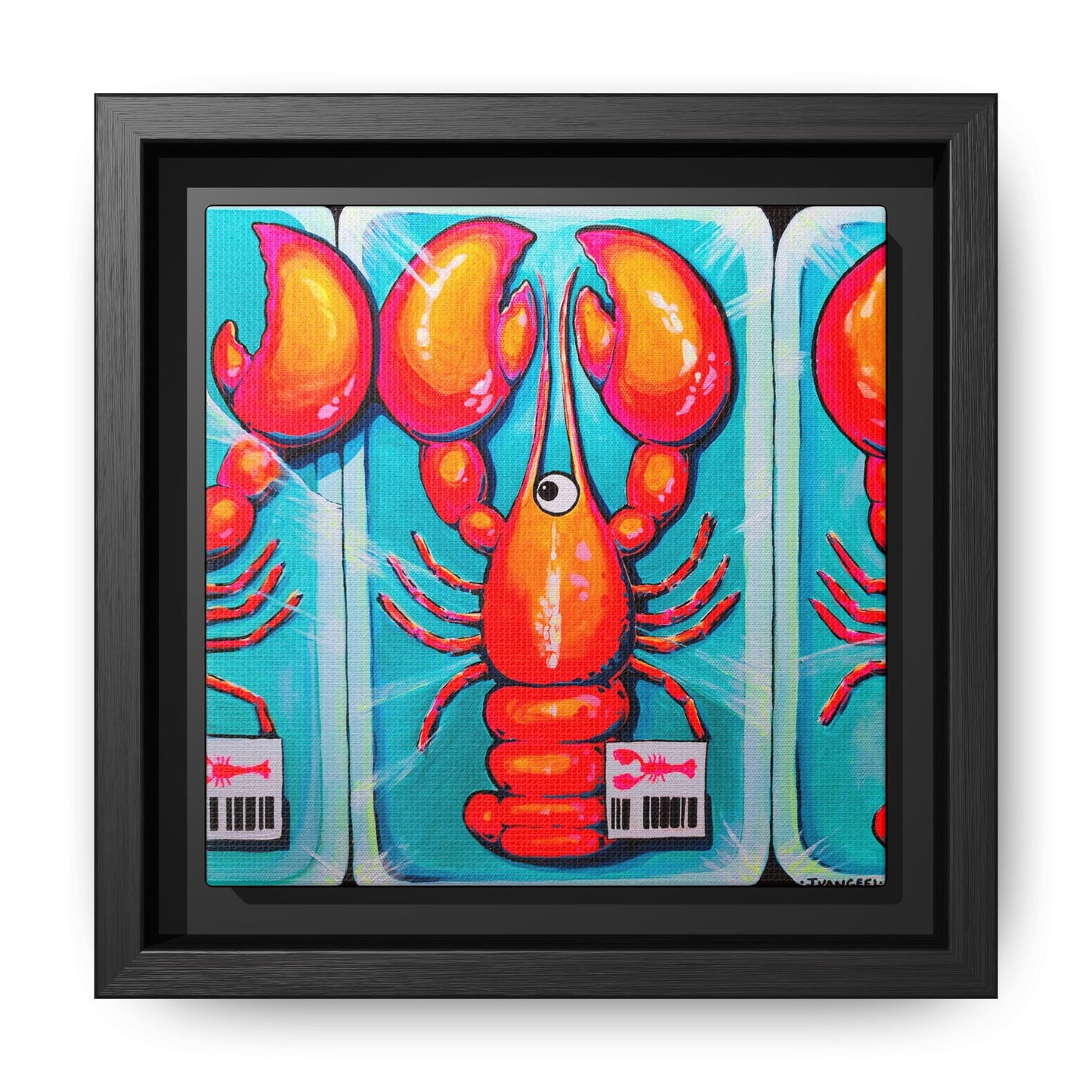 Framed Fresh Neon Lobster Canvas Print