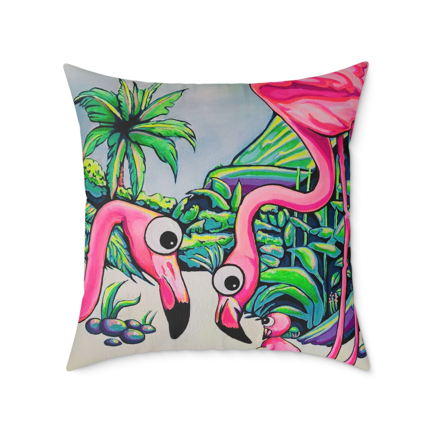 Cyclops Flamingo Family Art Canvas Decorative Pillow