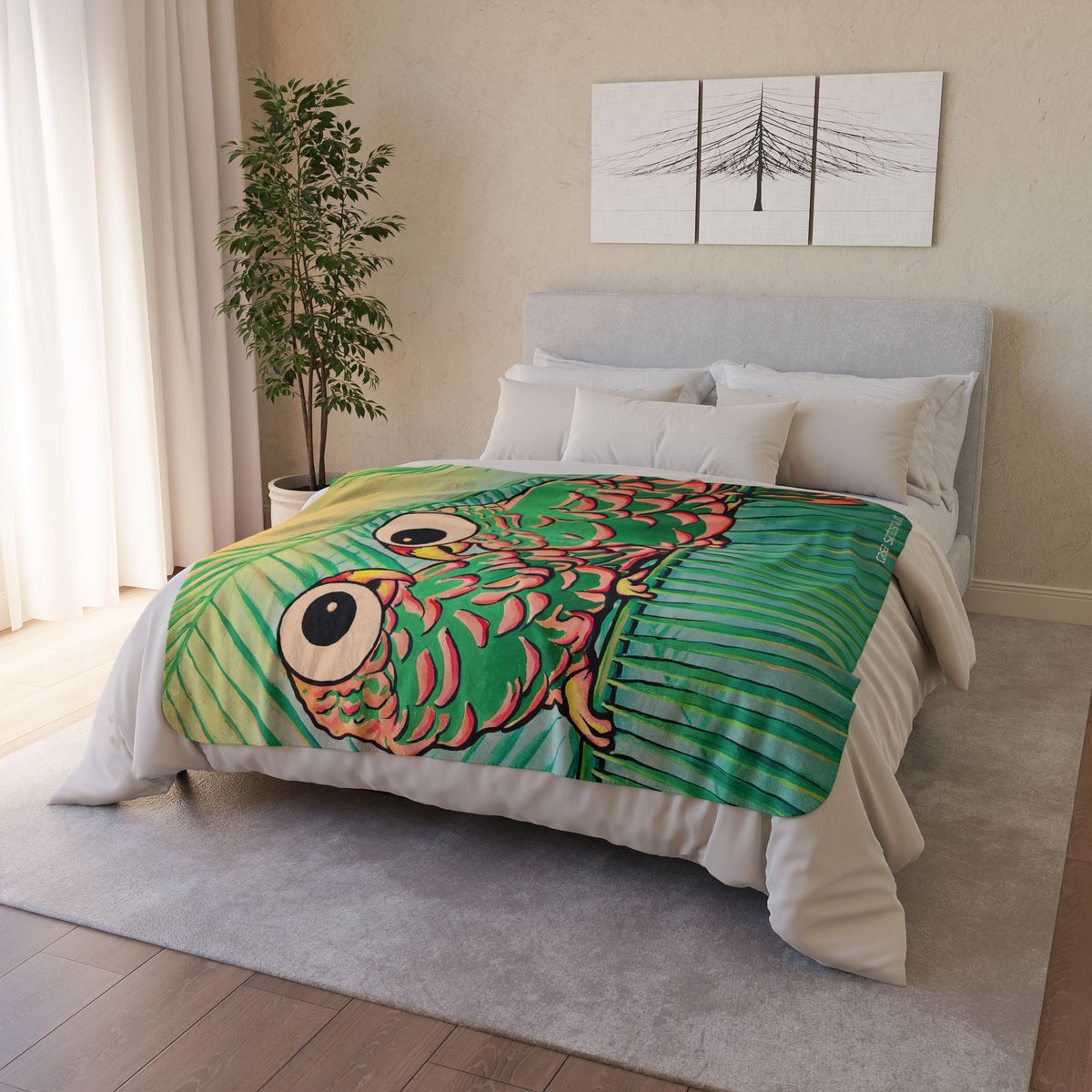 Chatty Cyclops Parrots Fleece Sherpa Blanket