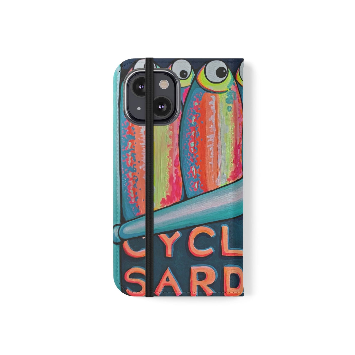 Neon Sardines Flip Phone Case – Wallet Cover with Card Slots