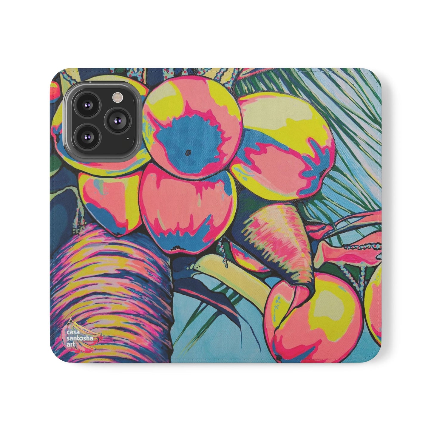Neon Coconuts Flip Phone Case – Wallet Cover with Card Slots