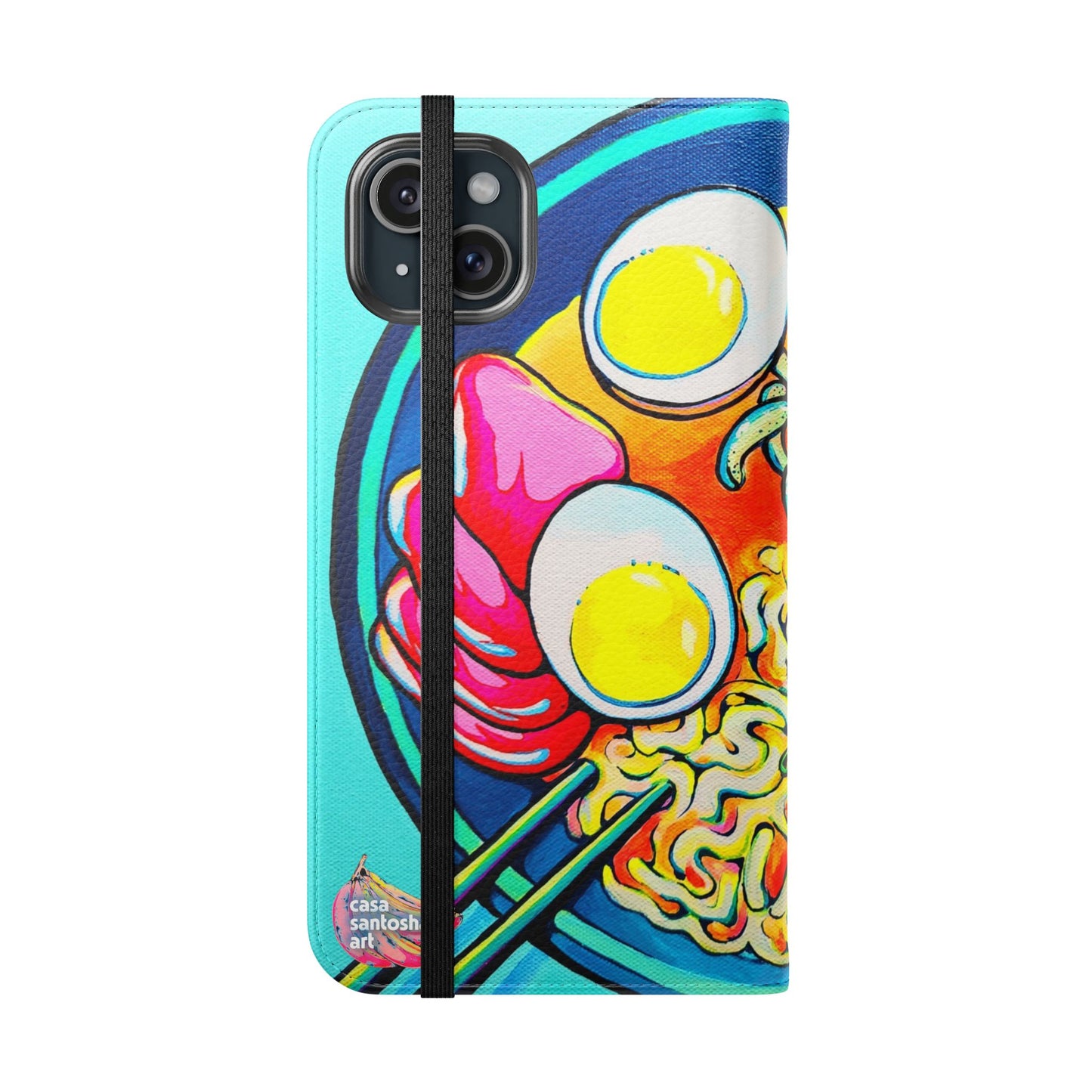 Neon Ramen Flip Phone Case – Wallet Cover with Card Slots