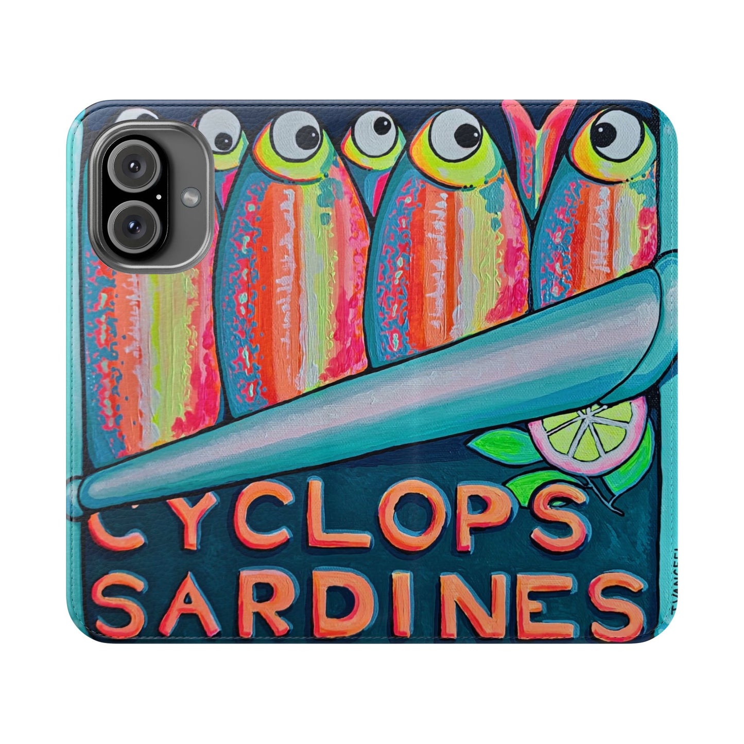 Neon Sardines Flip Phone Case – Wallet Cover with Card Slots