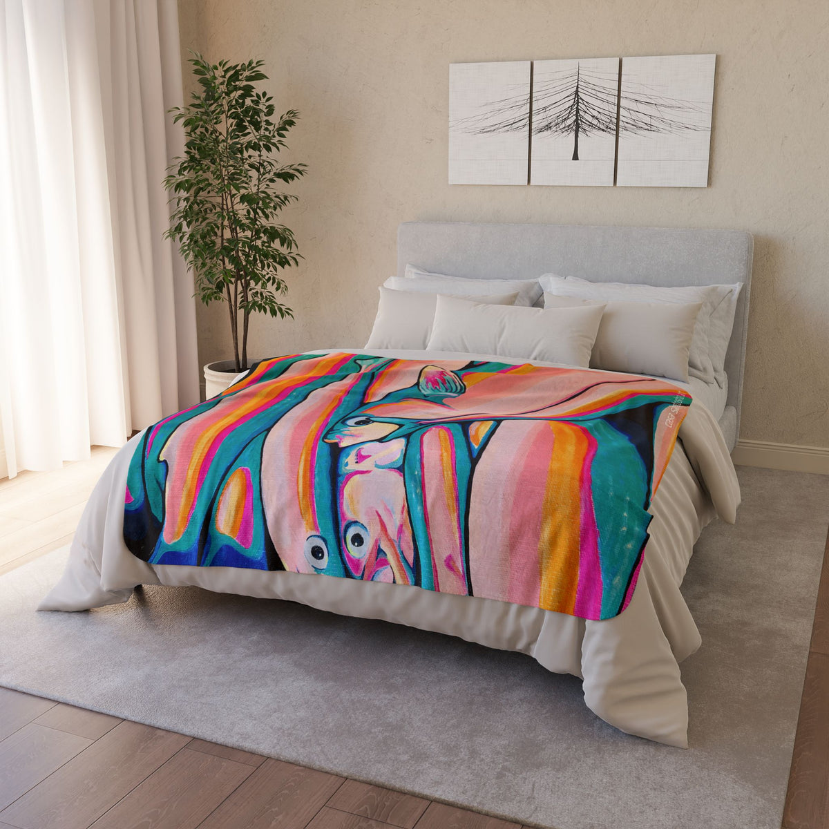 Neon Fish Fleece Sherpa Blanket